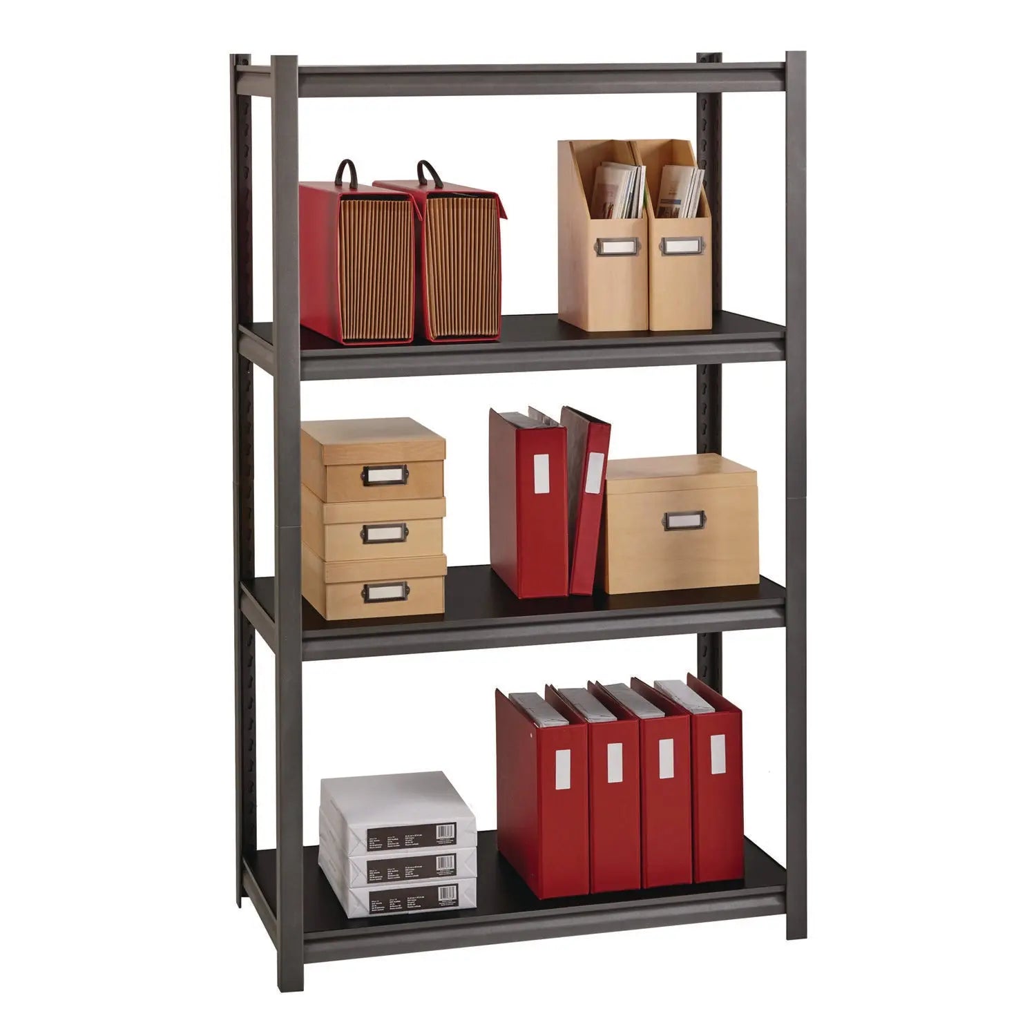 Steel Shelving Unit with Laminate Shelves, Four-Shelf, 36w x 18d x 60h, Steel, Black/Gun Metal Gray Alera® Flipcost
