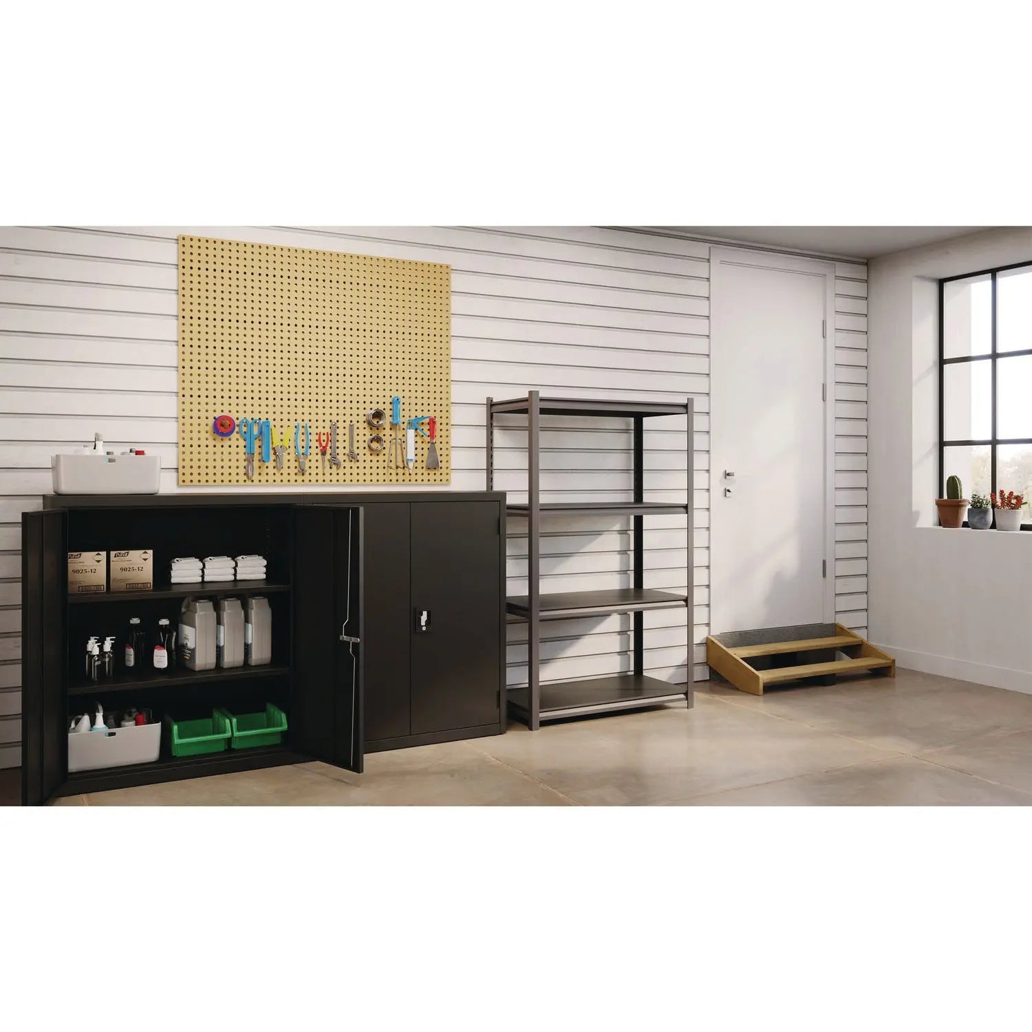 Steel Shelving Unit with Laminate Shelves, Four-Shelf, 36w x 18d x 60h, Steel, Black/Gun Metal Gray Alera® Flipcost