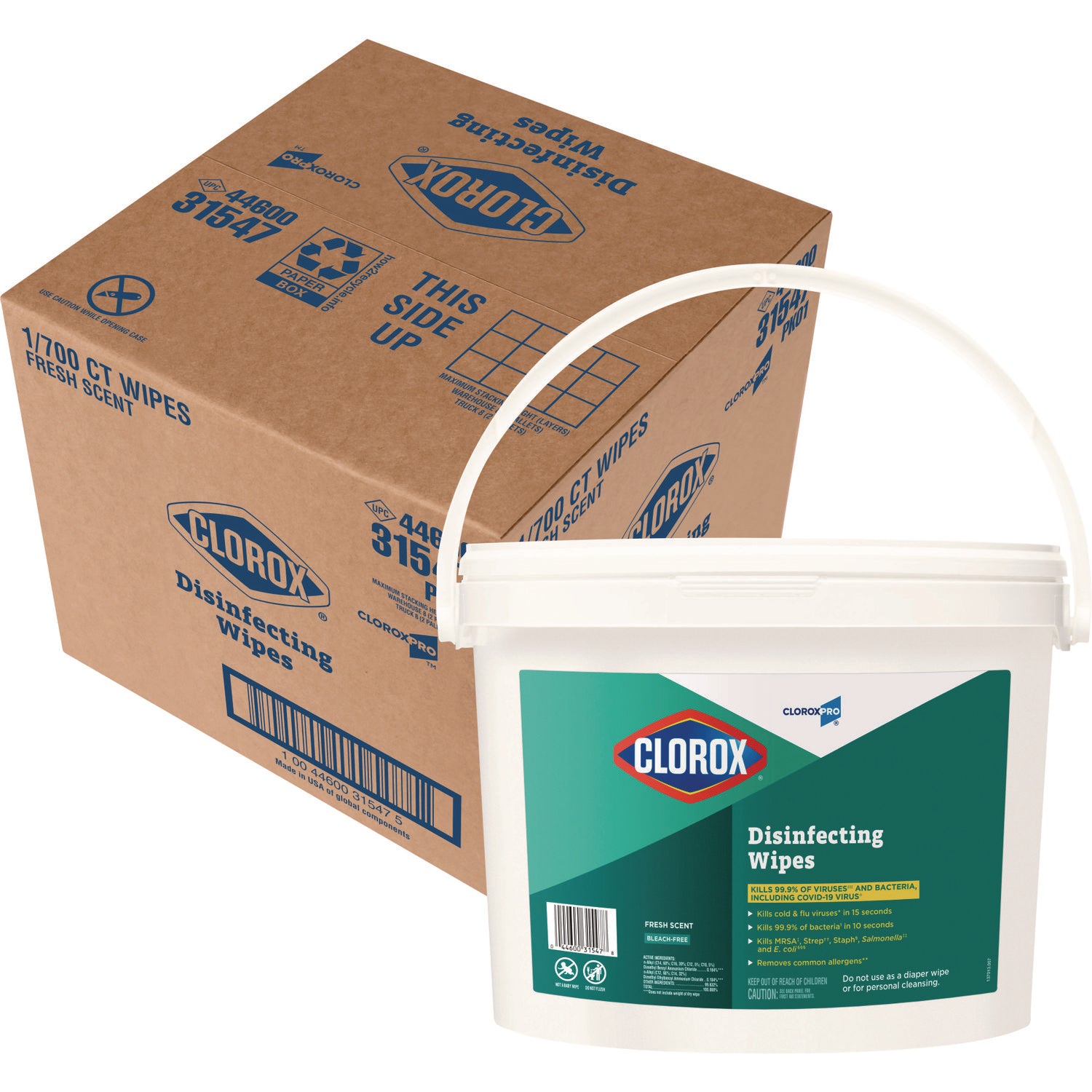 Disinfecting Wipes, 1-Ply, 7 x 8, Fresh Scent, White, 700/Bucket