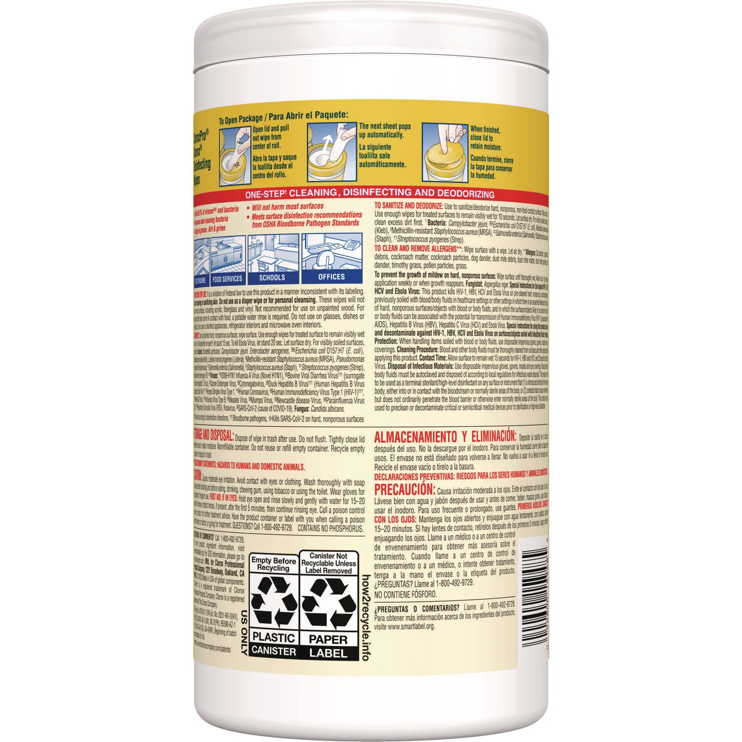 Clorox® Disinfecting Wipes, 1-Ply, 7 x 8, Lemon Fresh, White, 75/Canister