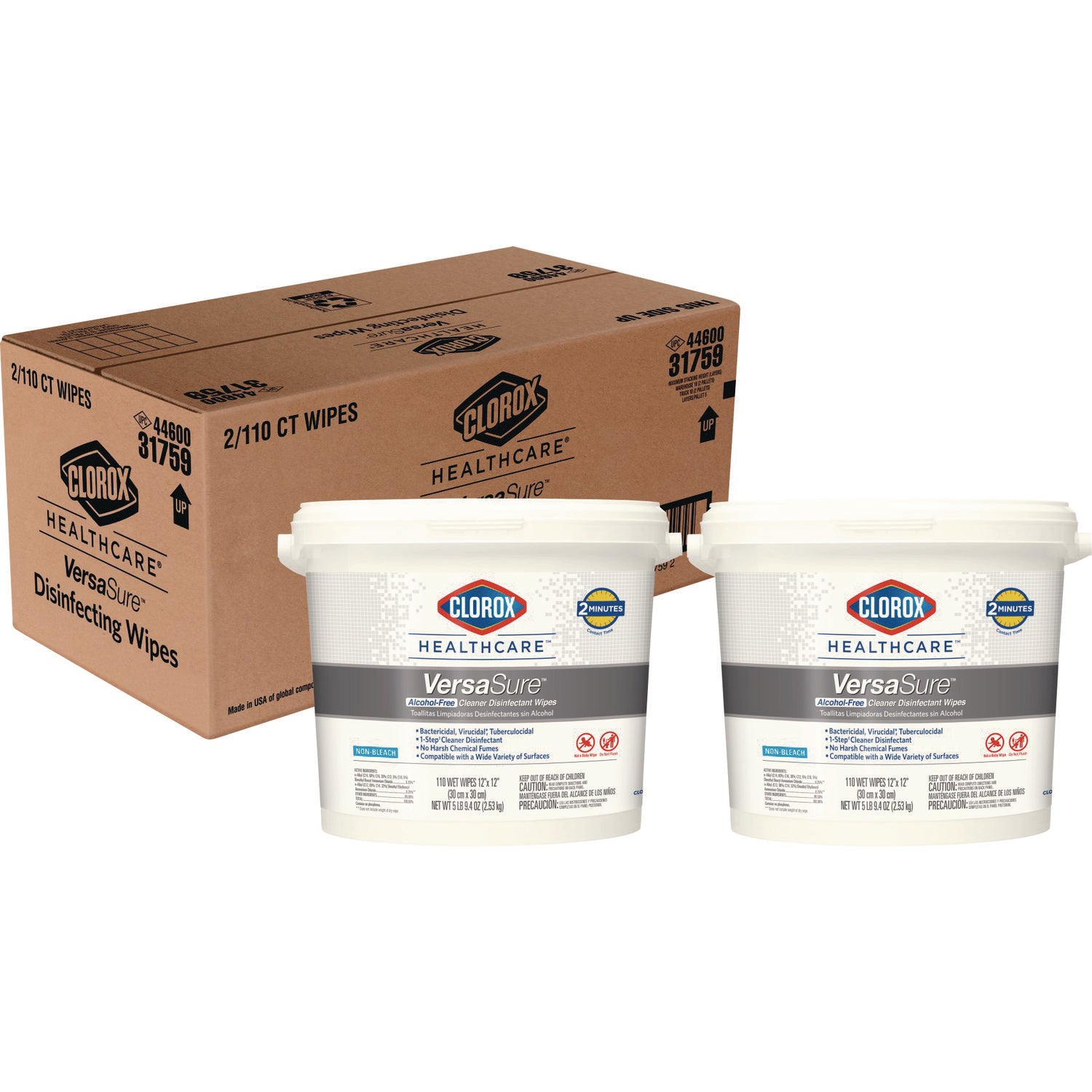 VersaSure Cleaner Disinfectant Wipes, 1-Ply, 12 x 12, Fragranced, White, 110/Bucket, 2 Buckets/Carton