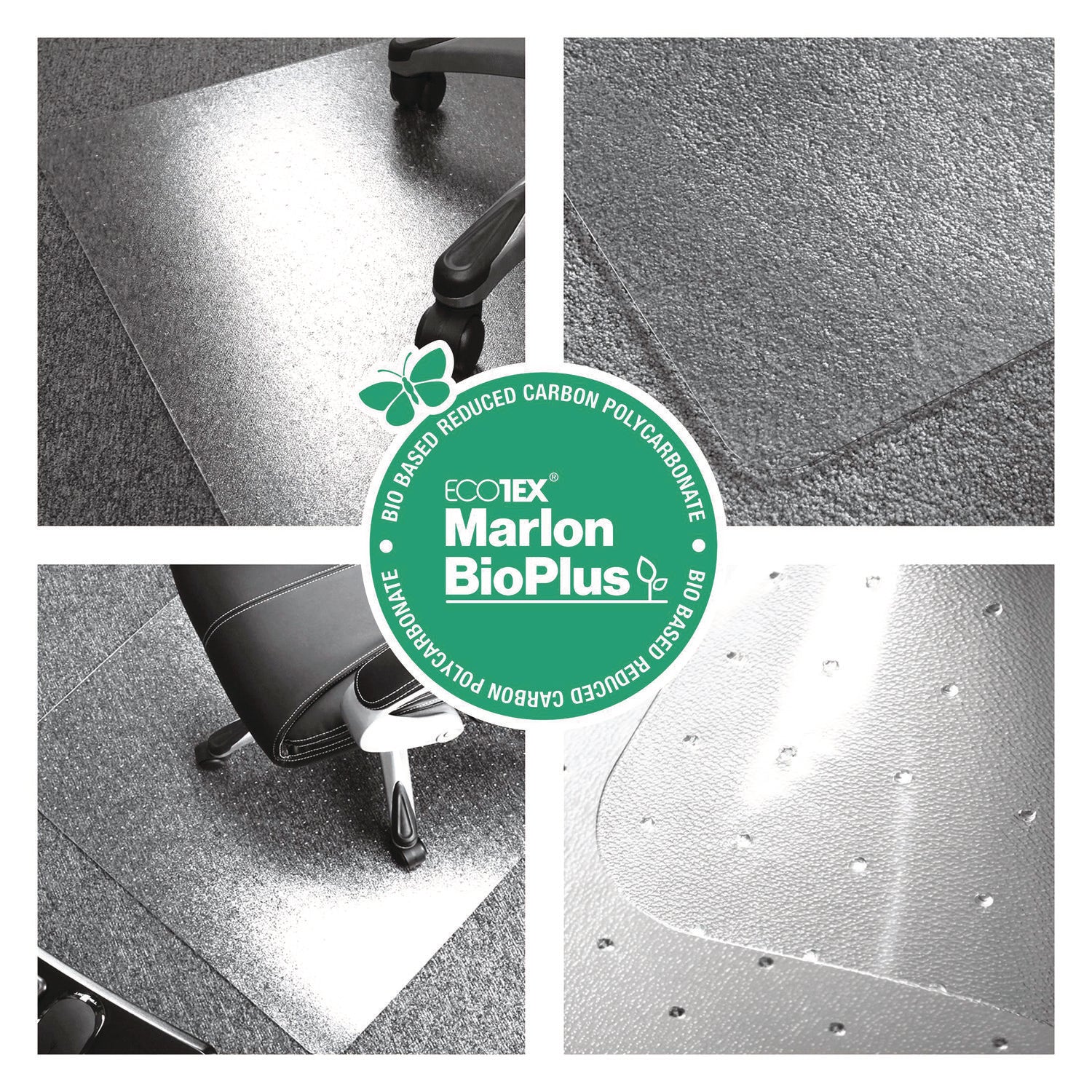 Floortex® Ecotex Marlon BioPlus Rectangular Polycarbonate Chair Mat for Low/Medium Pile Carpets, Rectangular, 29 x 47, Clear