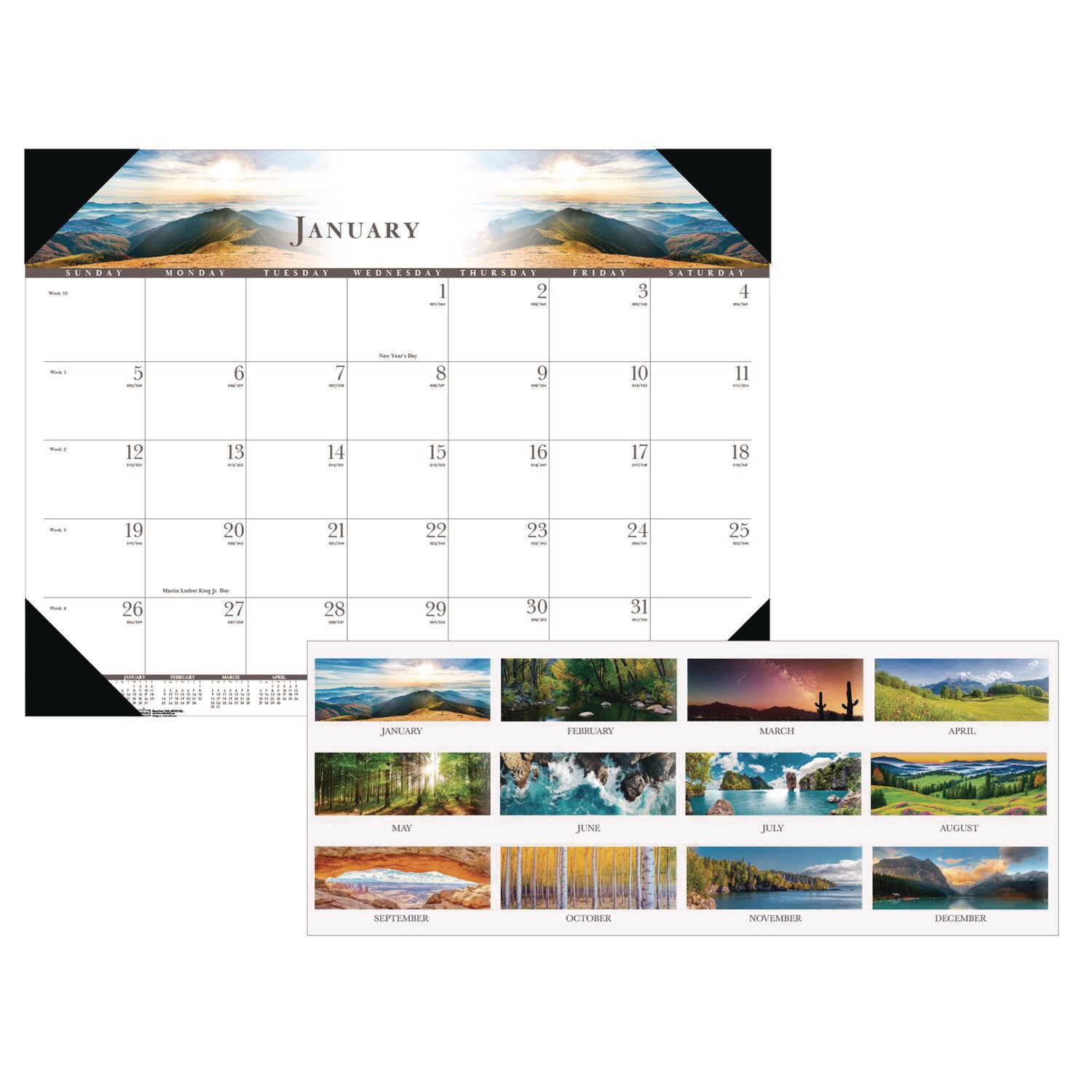 Recycled Full-Color Monthly Desk Pad Calendar, Nature Photography, 22 x 17, Black Binding/Corners,12-Month (Jan to Dec): 2025
