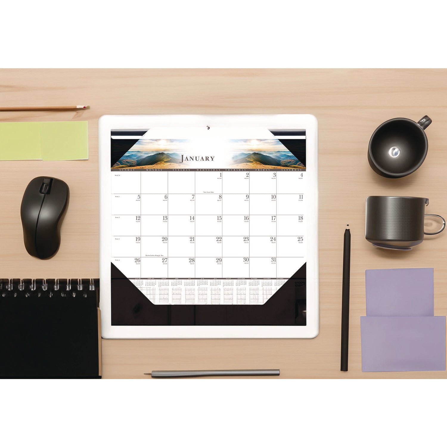 House of Doolittle™ Recycled Full-Color Monthly Desk Pad Calendar, Nature Photography, 22 x 17, Black Binding/Corners,12-Month (Jan to Dec): 2025