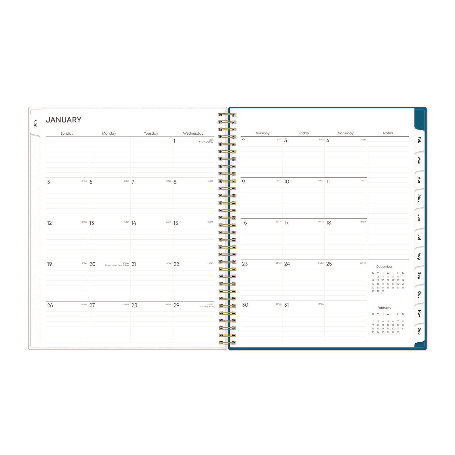 Blue Sky® Bakah Blue Weekly/Monthly Planner, Floral Artwork, 11 x 8.5, Blue/White Cover, 12-Month (Jan to Dec): 2025