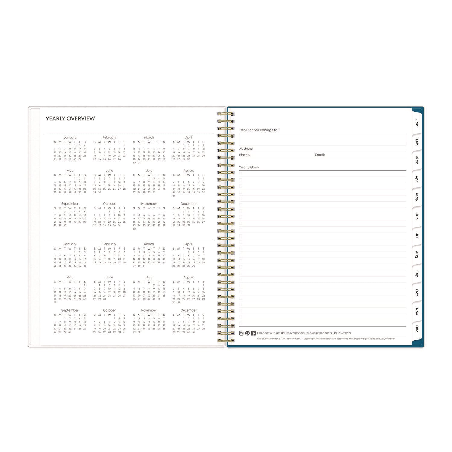 Blue Sky® Bakah Blue Weekly/Monthly Planner, Floral Artwork, 11 x 8.5, Blue/White Cover, 12-Month (Jan to Dec): 2025