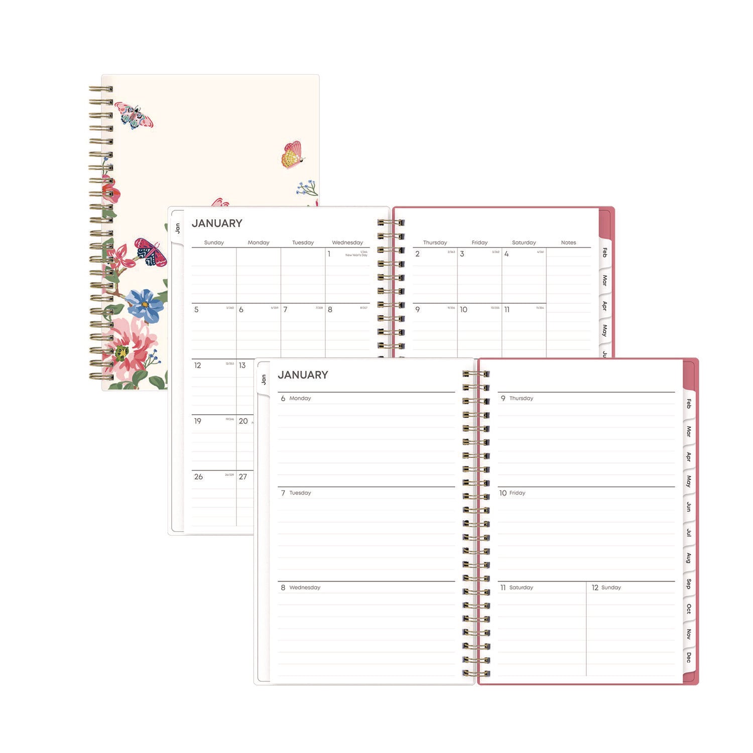 Fly By Frosted Weekly/Monthly Planner, Butterflies Artwork, 8 x 5, Blush/Pink Cover, 12-Month (Jan to Dec): 2025
