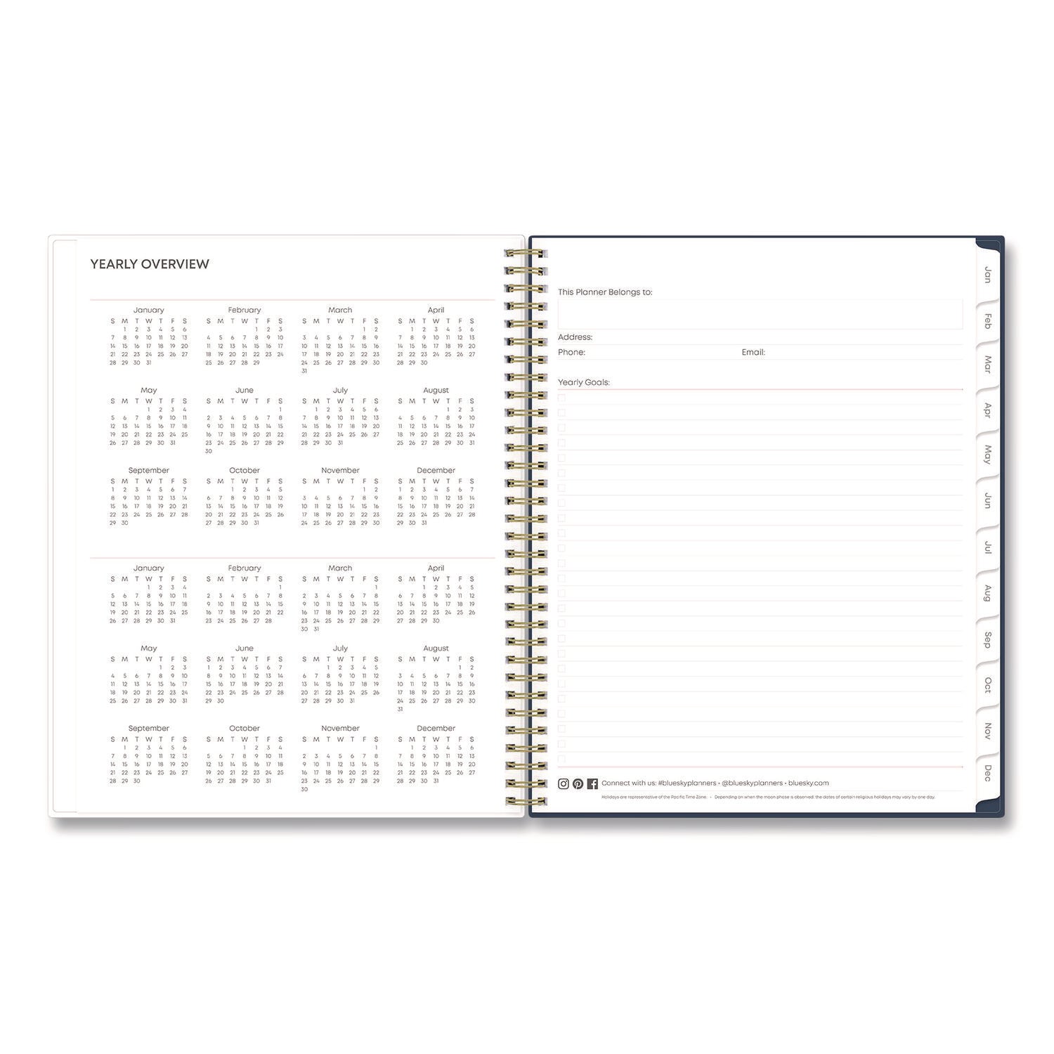 Blue Sky® Ashlyn Weekly/Monthly Planner, Floral Artwork, 11 x 8.5, Navy/Multicolor Cover, 12-Month (Jan to Dec): 2025