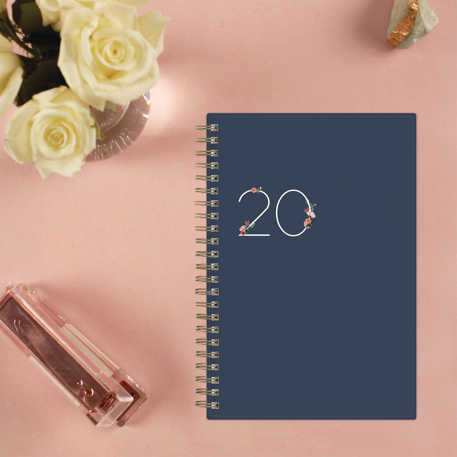 Blue Sky® Ashlyn Weekly/Monthly Planner, Floral Artwork, 8 x 5, Navy/Multicolor Cover, 12-Month (Jan to Dec): 2025