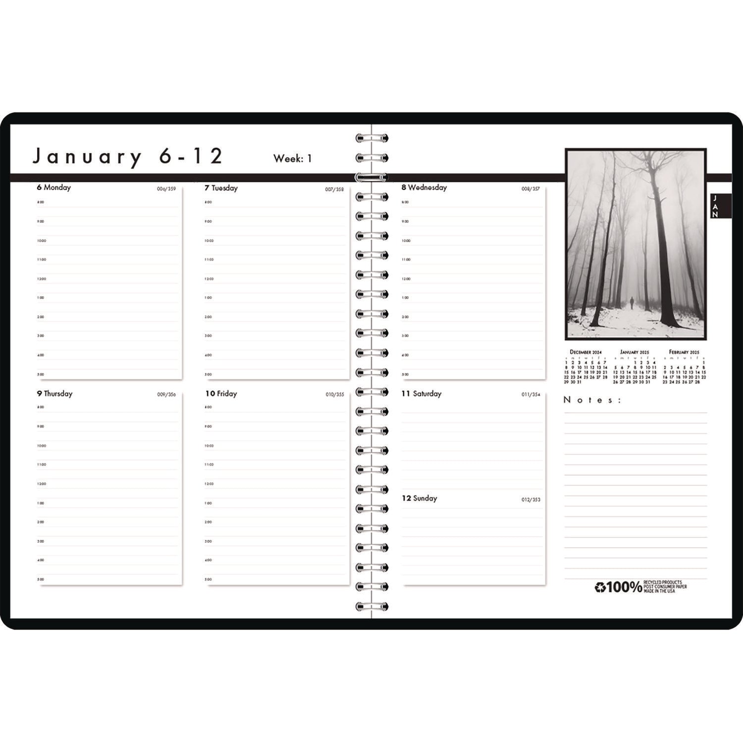 House of Doolittle™ Black-on-White Photo Weekly Appointment Book, Landscape Photography, 11 x 8.5, Black Cover, 12-Month (Jan to Dec): 2025