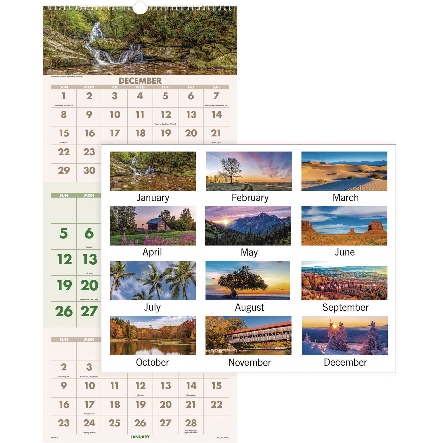 AT-A-GLANCE® Scenic Three-Month Wall Calendar, Landscape Photography, 12 x 27, White Sheets, 14-Month: Dec 2024 to Jan 2026