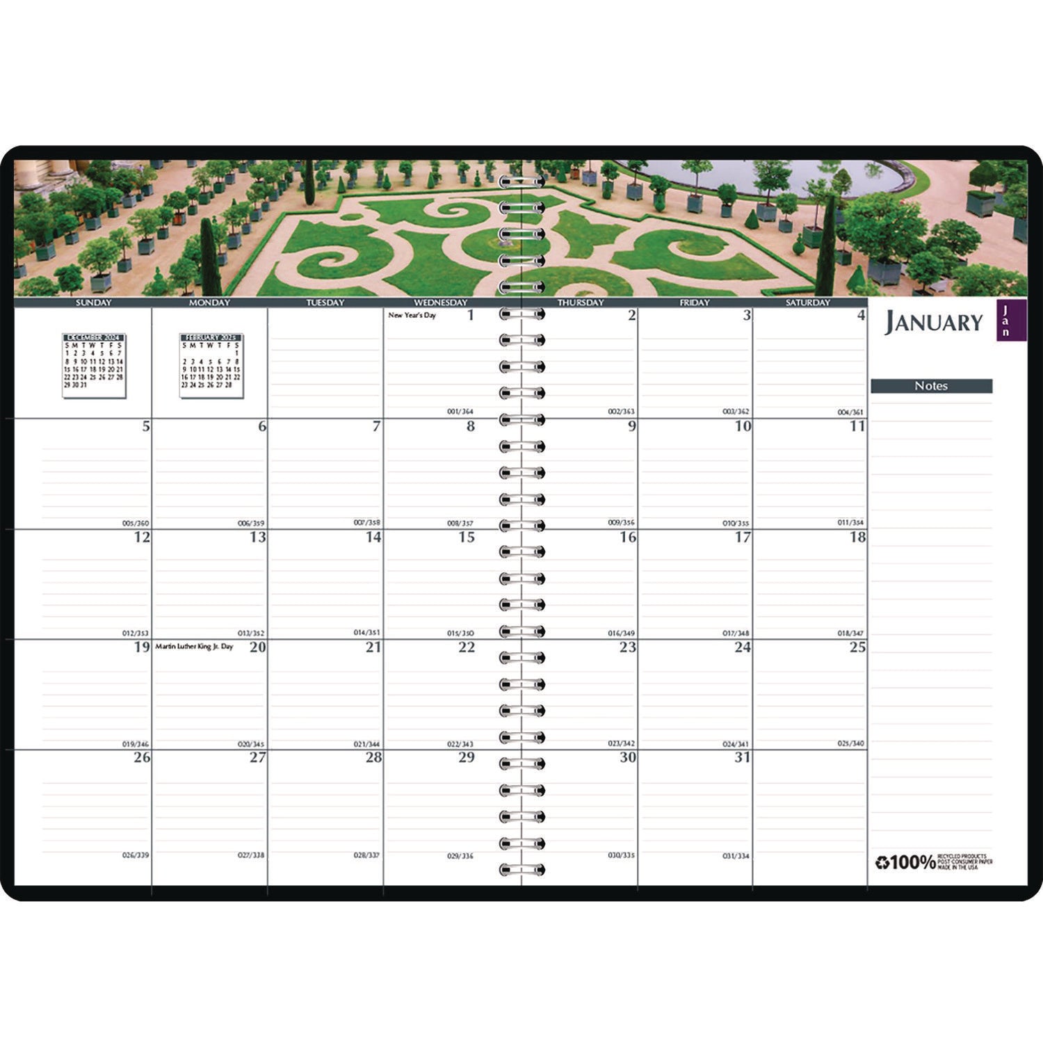 House of Doolittle™ Earthscapes Recycled Weekly/Monthly Planner, Gardens of the World Photography, 10 x 7, Black Cover, 12-Month (Jan-Dec): 2025