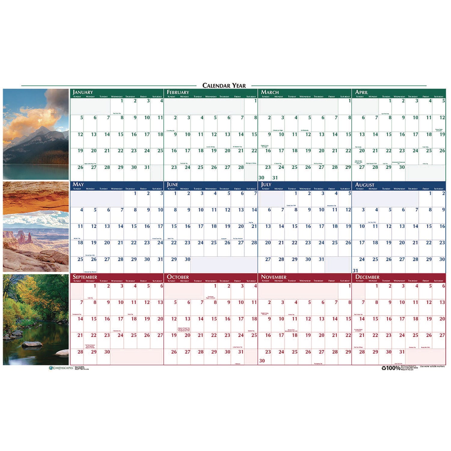 House of Doolittle™ Earthscapes Recycled Reversible/Erasable Yearly Wall Calendar, Nature Photos, 32 x 48, White Sheets, 12-Month (Jan-Dec): 2025