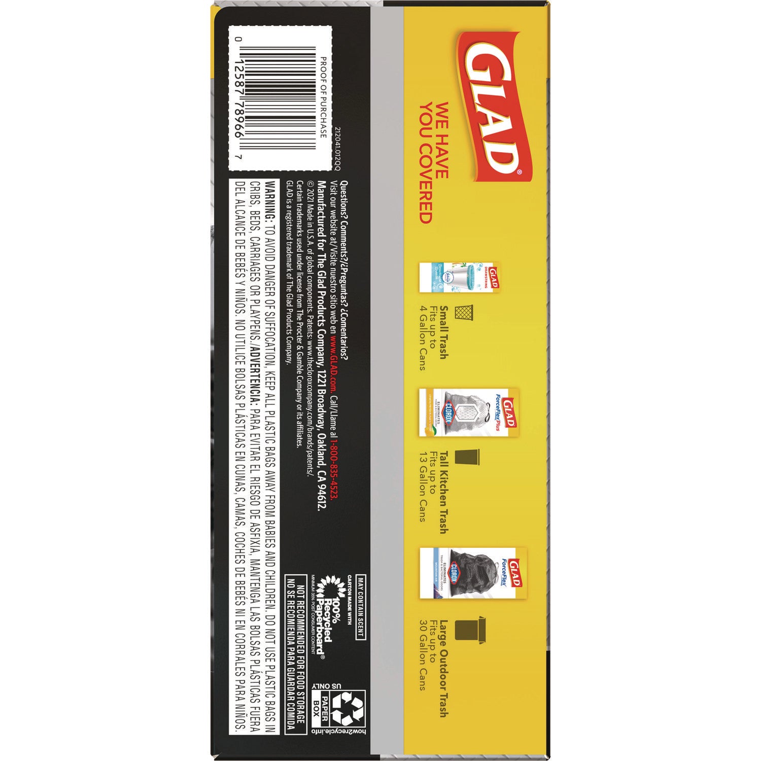 Glad® Guaranteed Strong Large Drawstring Trash Bags, Three-Ply, 30 gal, 1.05 mil, 30 x 33, Black, 28 Bags/Box, 6 Boxes/Carton