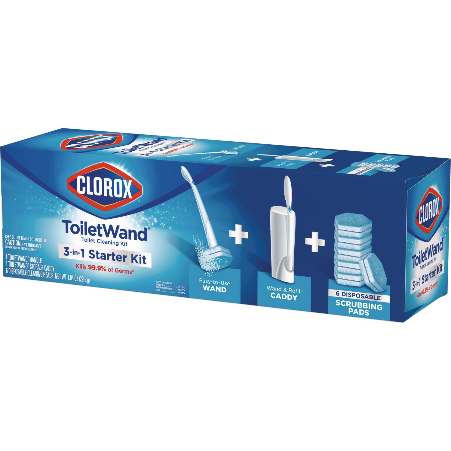 Clorox® Toiletwand Disposable Toilet Cleaning System: Handle, Caddy And Refills, White, 6/Carton