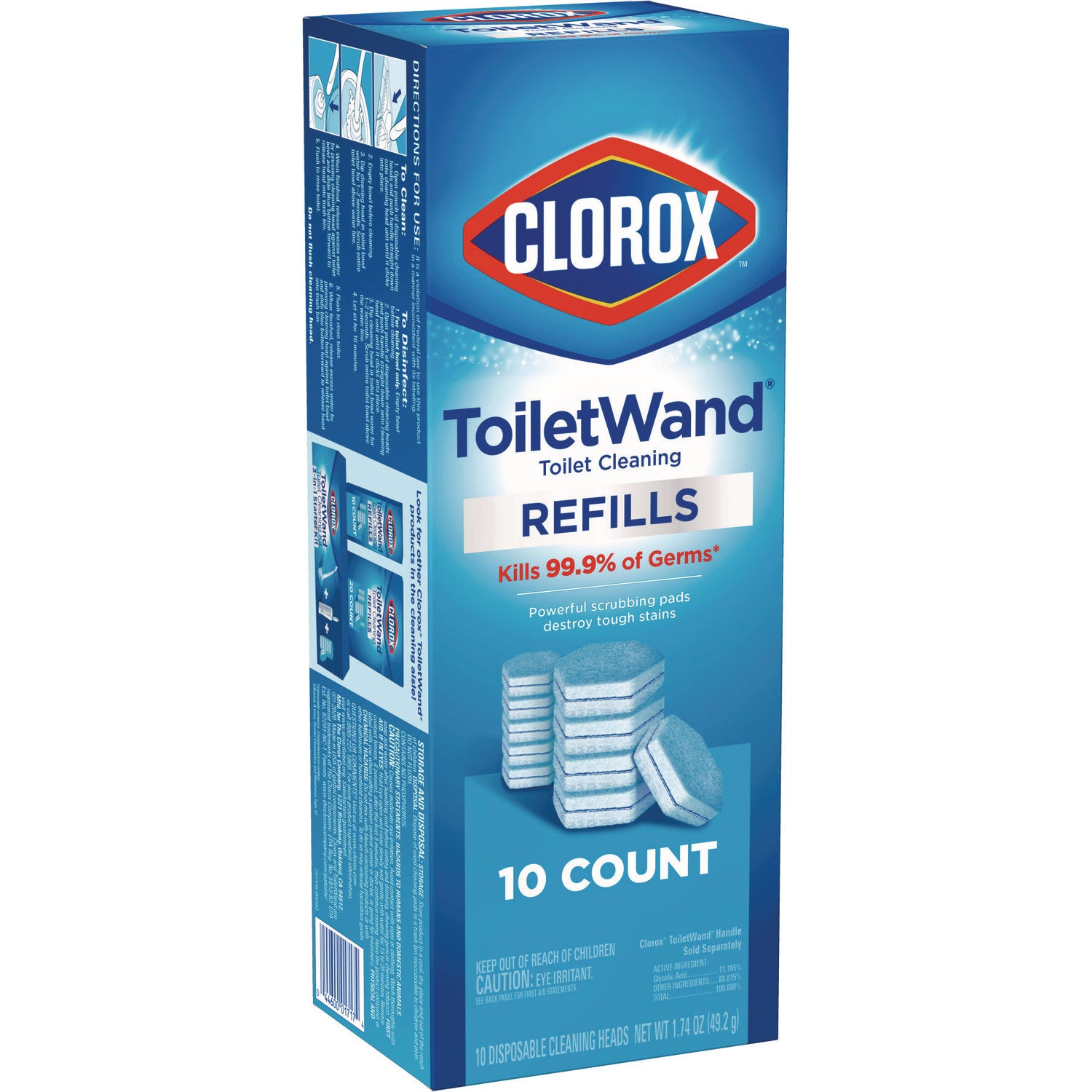 Clorox® Disinfecting Toiletwand Refill Heads, Blue/White, 10/Pack, 6 Packs/Carton