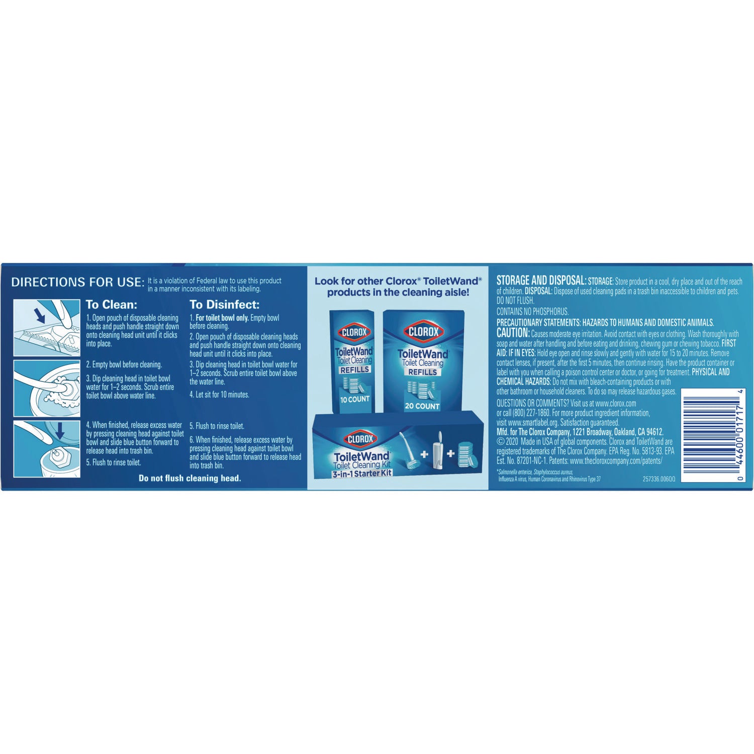 Clorox® Disinfecting Toiletwand Refill Heads, Blue/White, 10/Pack, 6 Packs/Carton