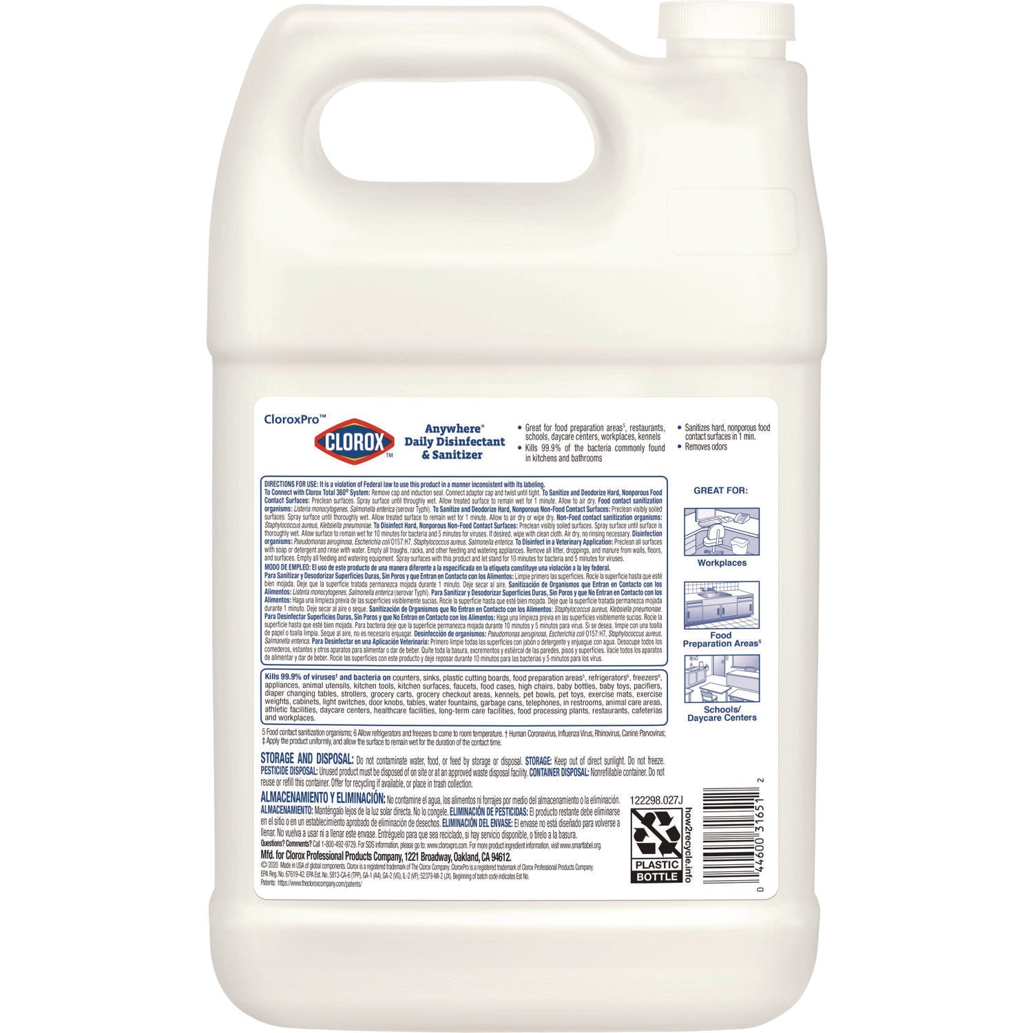 Clorox® Anywhere Daily Disinfectant and Sanitizer, 128 oz Bottle, 4/Carton