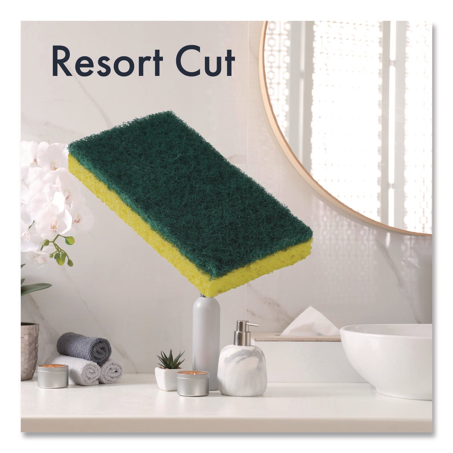 Americo® Resort Cut Scrub Sponge, Medium Duty, 6.25 x 3.18, Green/Yellow, 40/Carton