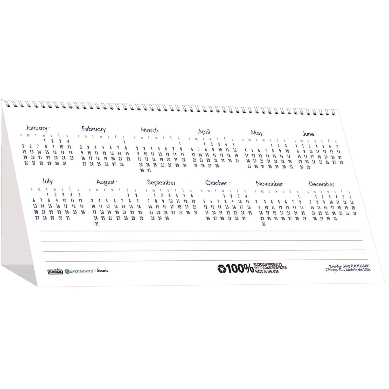 House of Doolittle™ Earthscapes Recycled Desk Tent Monthly Calendar, Scenic Photography, 8.5 x 4.5, White Sheets, 12-Month (Jan to Dec): 2025