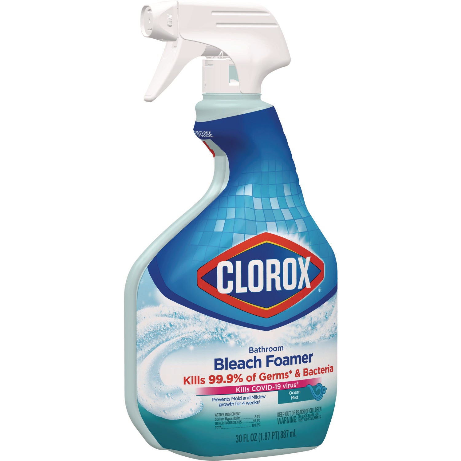 Clorox® Bathroom Foamer with Bleach, Ocean Mist, 30 oz Spray Bottle, 9/Carton