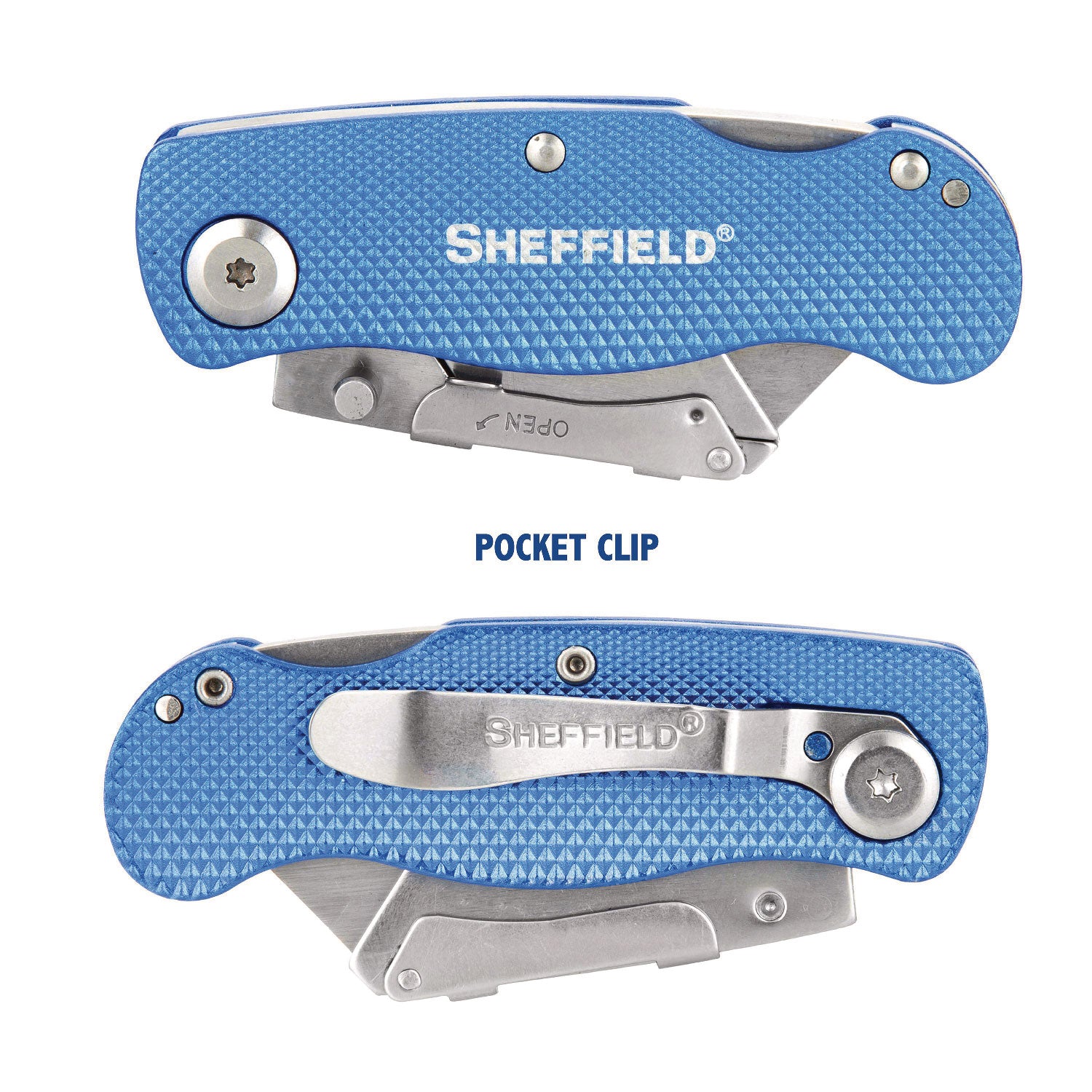 Great Neck® Sheffield Folding Lockback Knife, 1 Utility Blade, 2" Blade, 3.5" Aluminum Handle, Blue