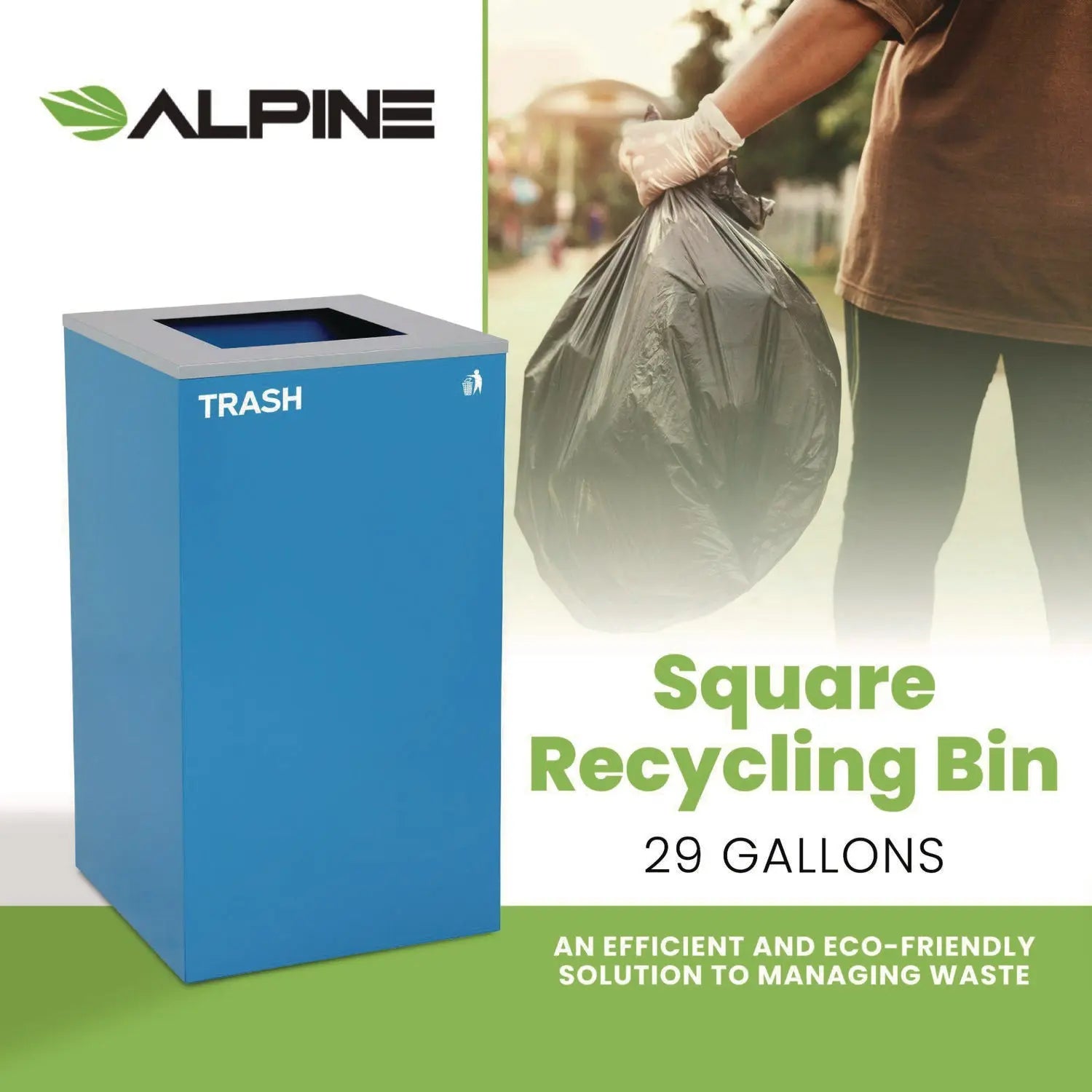 29 Gallon Trash/Recycling Cans, Steel, Blue Trash Can with Square Lid Alpine Industries Flipcost