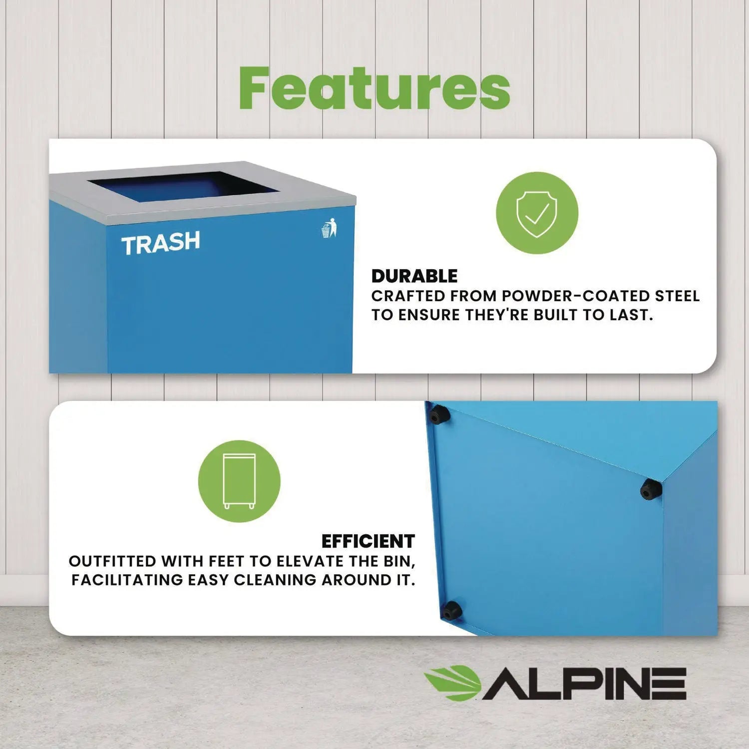 29 Gallon Trash/Recycling Cans, Steel, Blue Trash Can with Square Lid Alpine Industries Flipcost