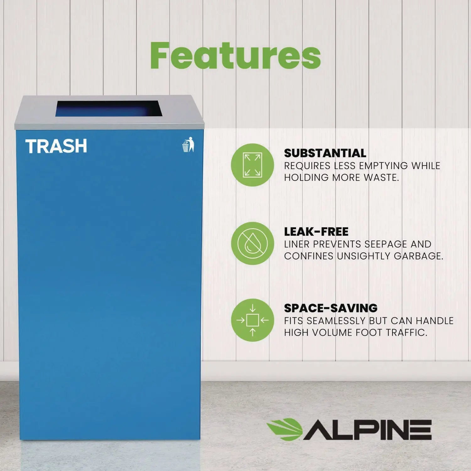 29 Gallon Trash/Recycling Cans, Steel, Blue Trash Can with Square Lid Alpine Industries Flipcost