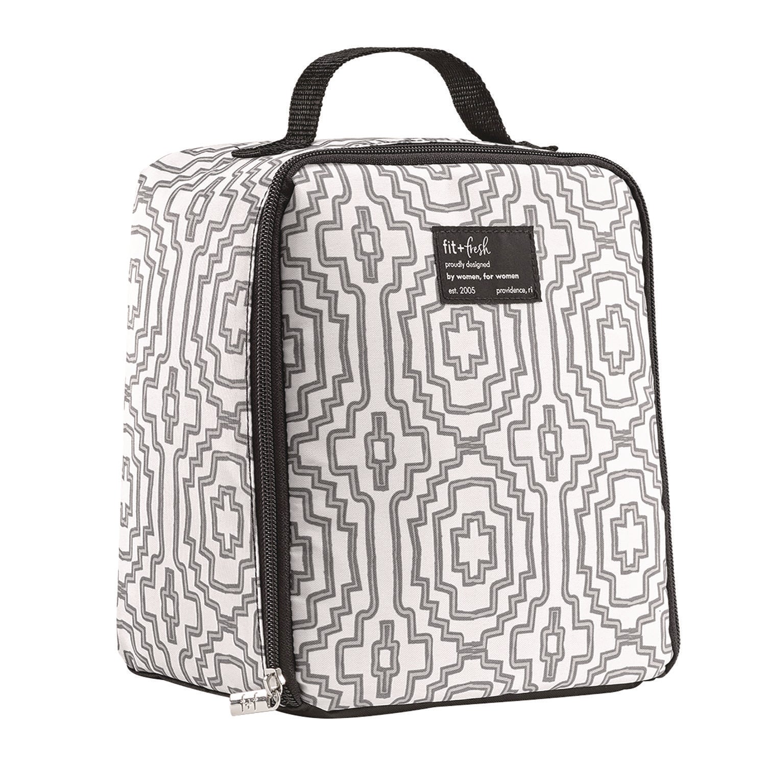 fit + fresh Lunch Bag, 8 x 6 x 10, Black and White Geometric