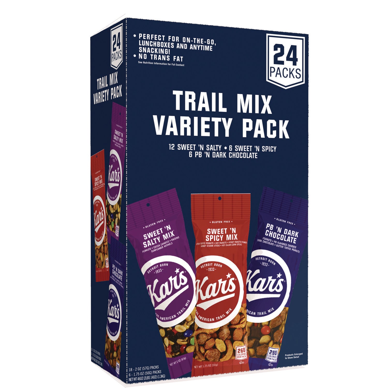 Kar's Trail Mix Variety Pack, Assorted Flavors, 24 Packets/Box
