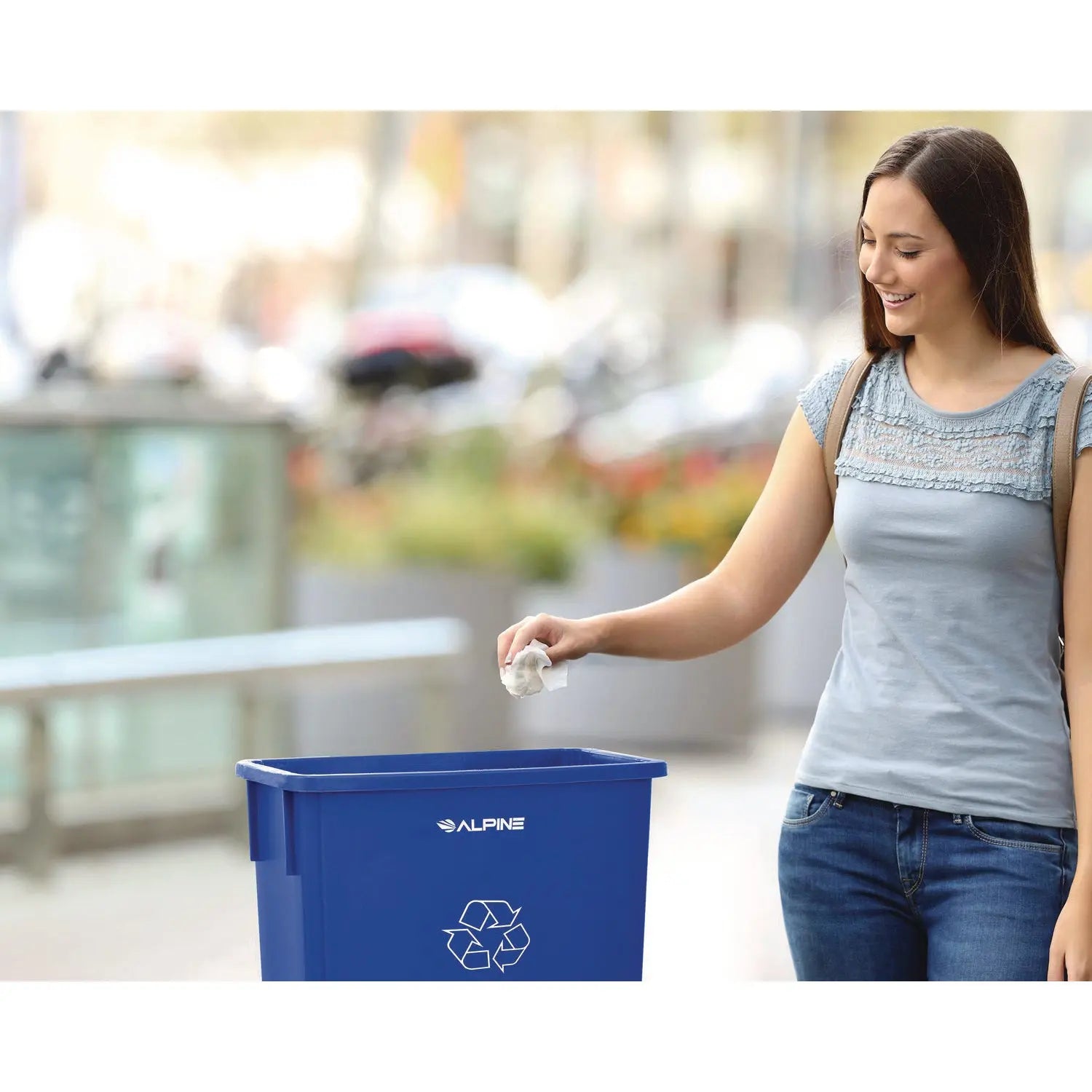 Slim 23 Gallon Recycling Bin, Plastic, Blue Alpine Industries Flipcost