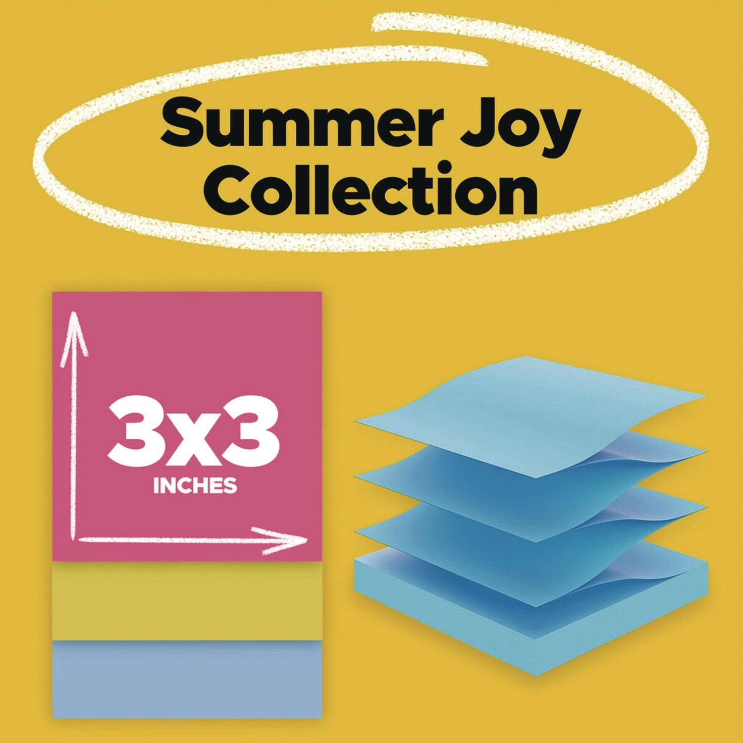 Post-it® Pop-up Notes Super Sticky Pop-Up Notes Summer Joy Collection Colors, 3" x 3", Assorted Colors, 90 Sheets/Pad, 6 Pads/Pack