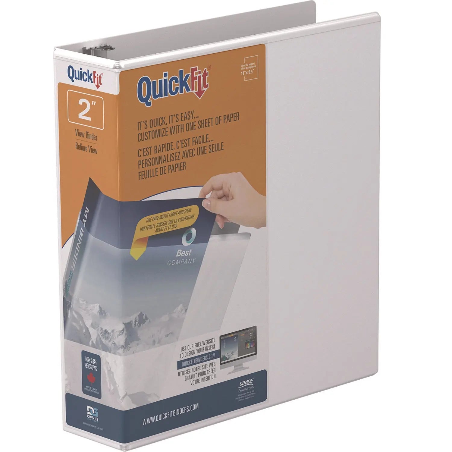 QuickFit D-Ring View Binder, 3 Rings, 2" Capacity, 11 x 8.5, White