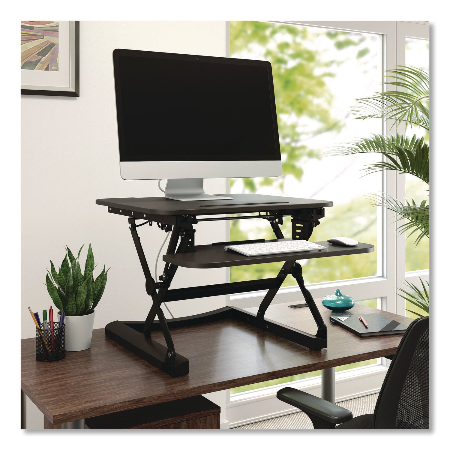 Union & Scale™ FlexFit Manual Adjustable Desk Converter, 26.7 x 30.8 x 5.9 to 19.6, Black