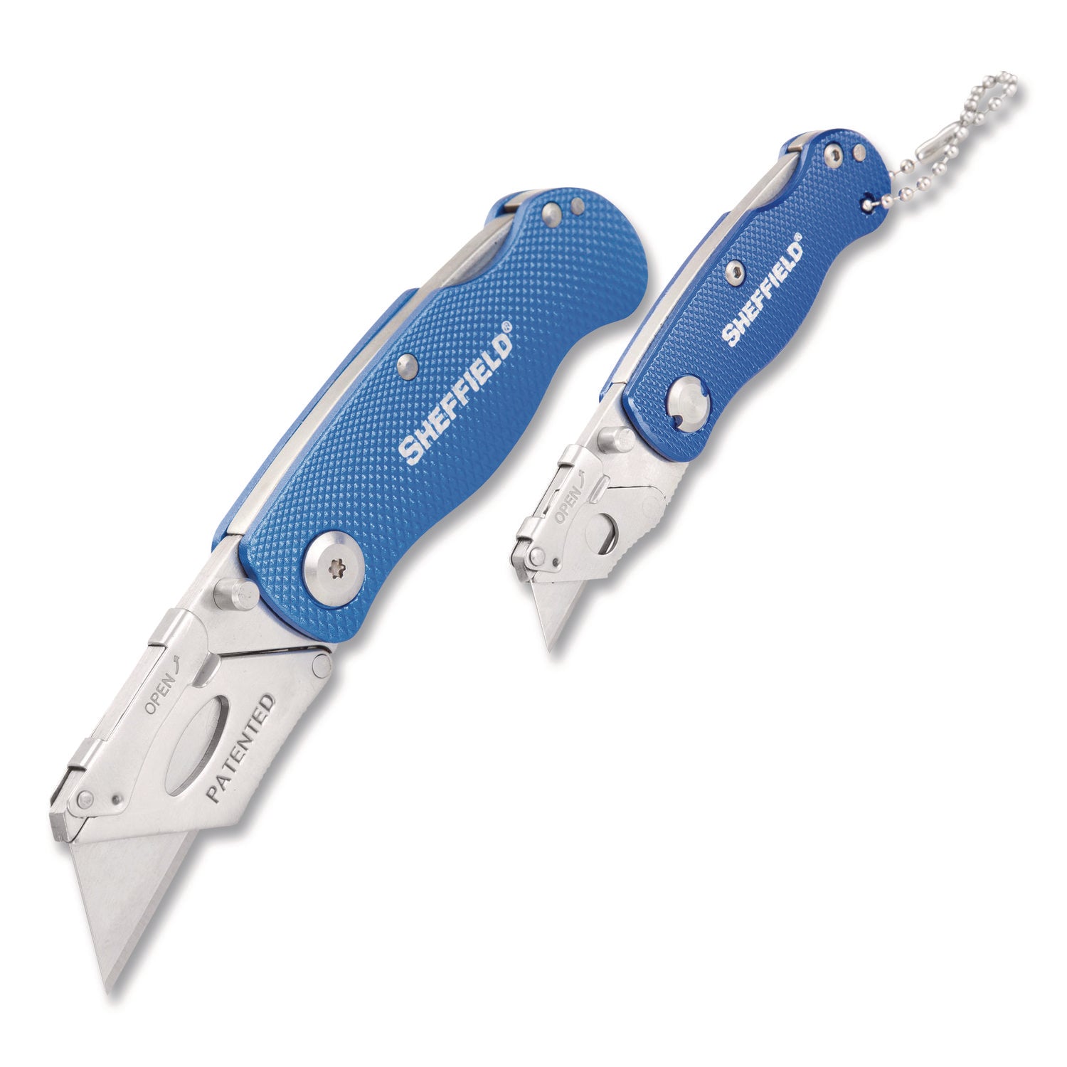 Sheffield Folding Lock Back Utility Knife Set, 1 Standard, 1 Mini, Blue