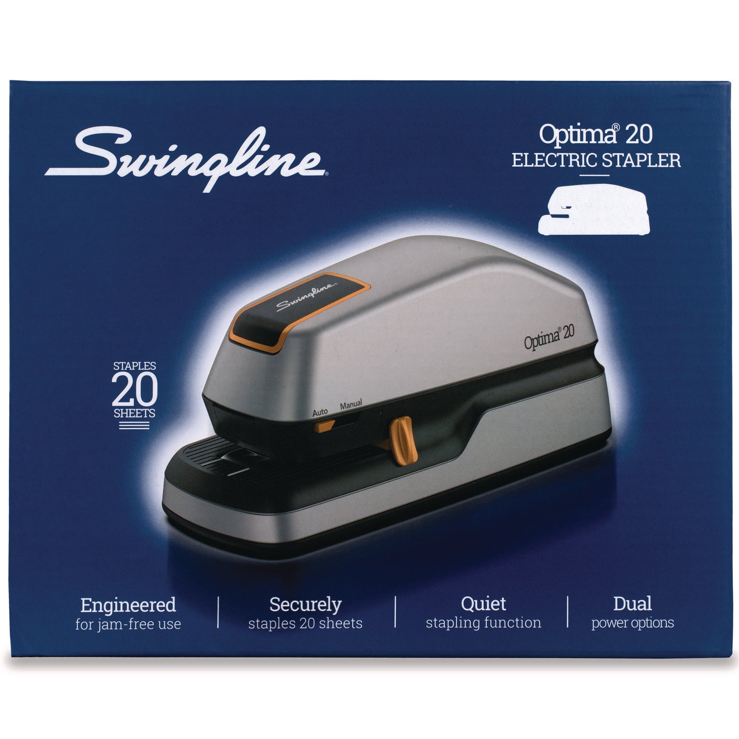 Swingline® Optima 20 Electric Stapler, 20-Sheet Capacity, Silver