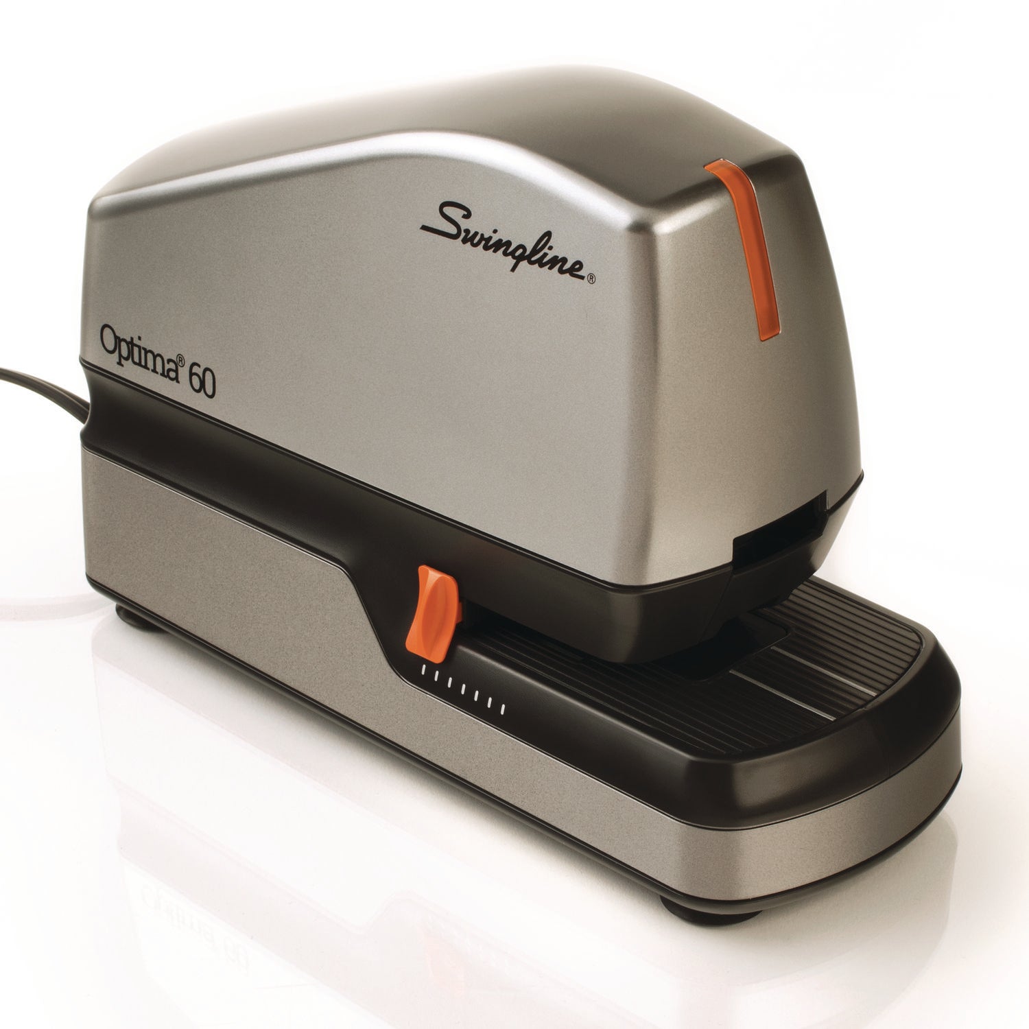 Swingline® Optima 60 Electric Stapler, 60-Sheet Capacity, Silver/Black/Orange