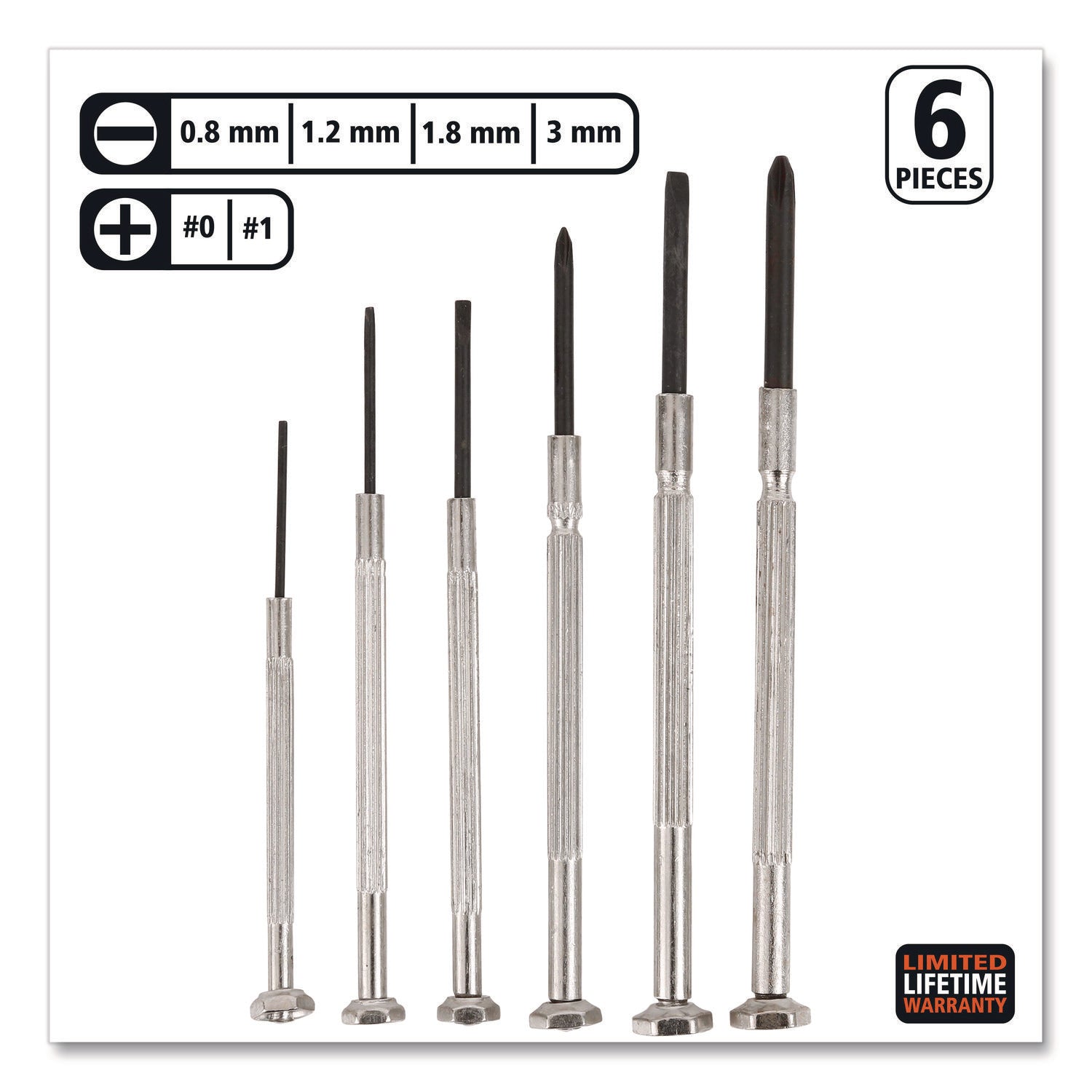 Great Neck® Precision Screwdriver Set, Six-Piece, Phillips/Slotted, Assorted Lengths, Polished Steel Handles