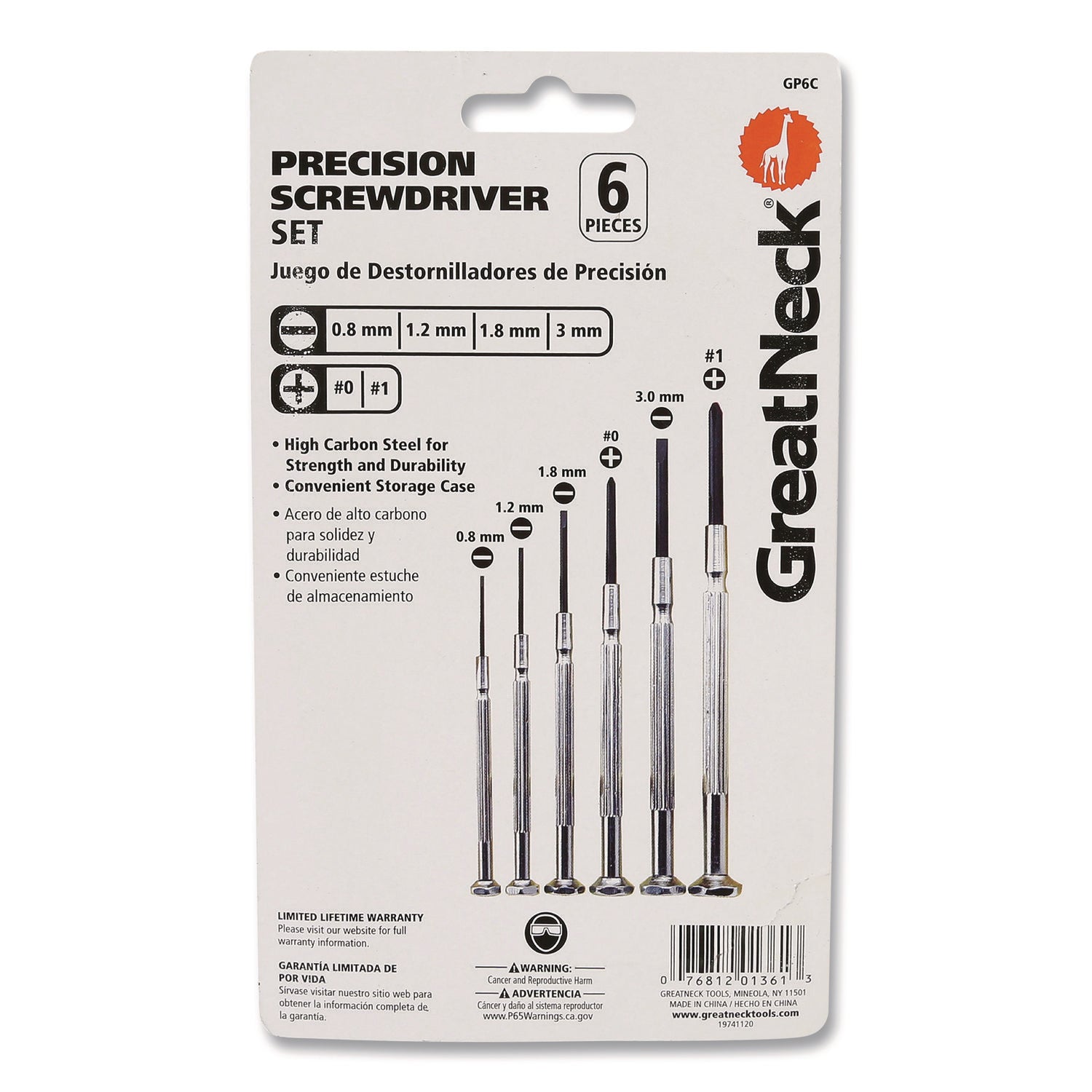 Great Neck® Precision Screwdriver Set, Six-Piece, Phillips/Slotted, Assorted Lengths, Polished Steel Handles