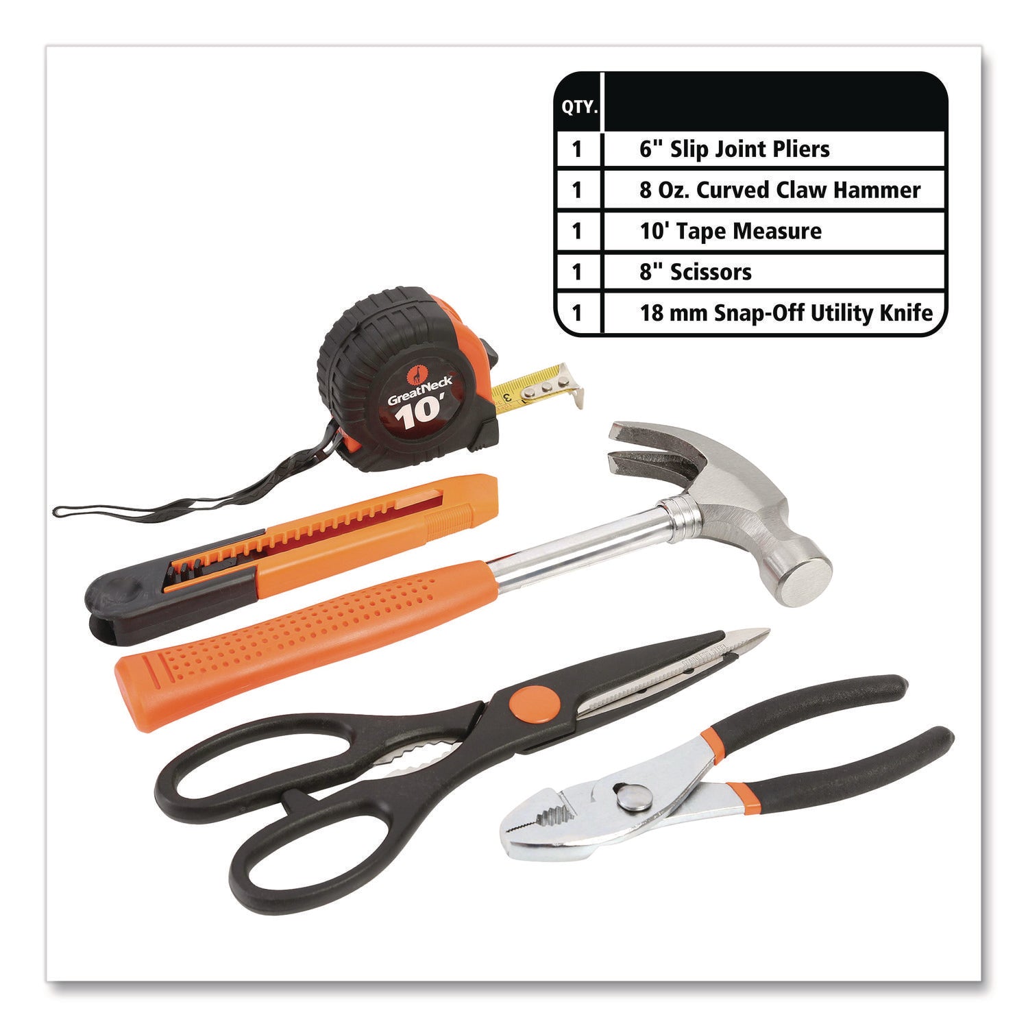 Great Neck® Homeowner's 39-Piece Tool Set, 12.38" x 3" x 7.25" Carry Case