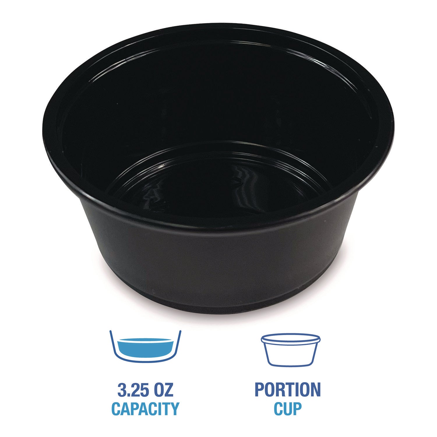 Boardwalk® Souffle/Portion Cups, 3.25 oz, Plastic, Black, 2,500/Carton