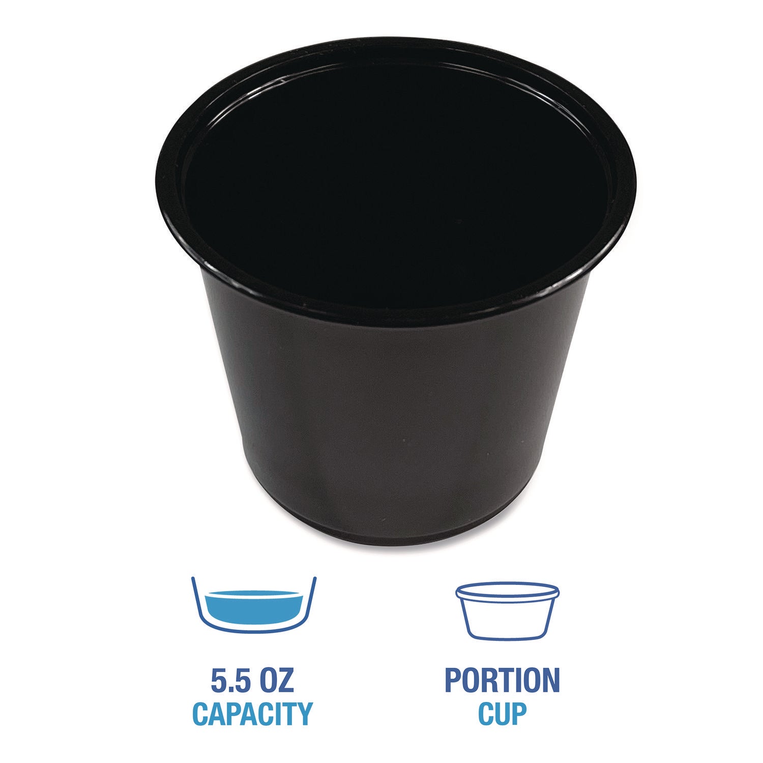 Boardwalk® Souffle/Portion Cups, 5.5 oz, Plastic, Black, 2,500/Carton