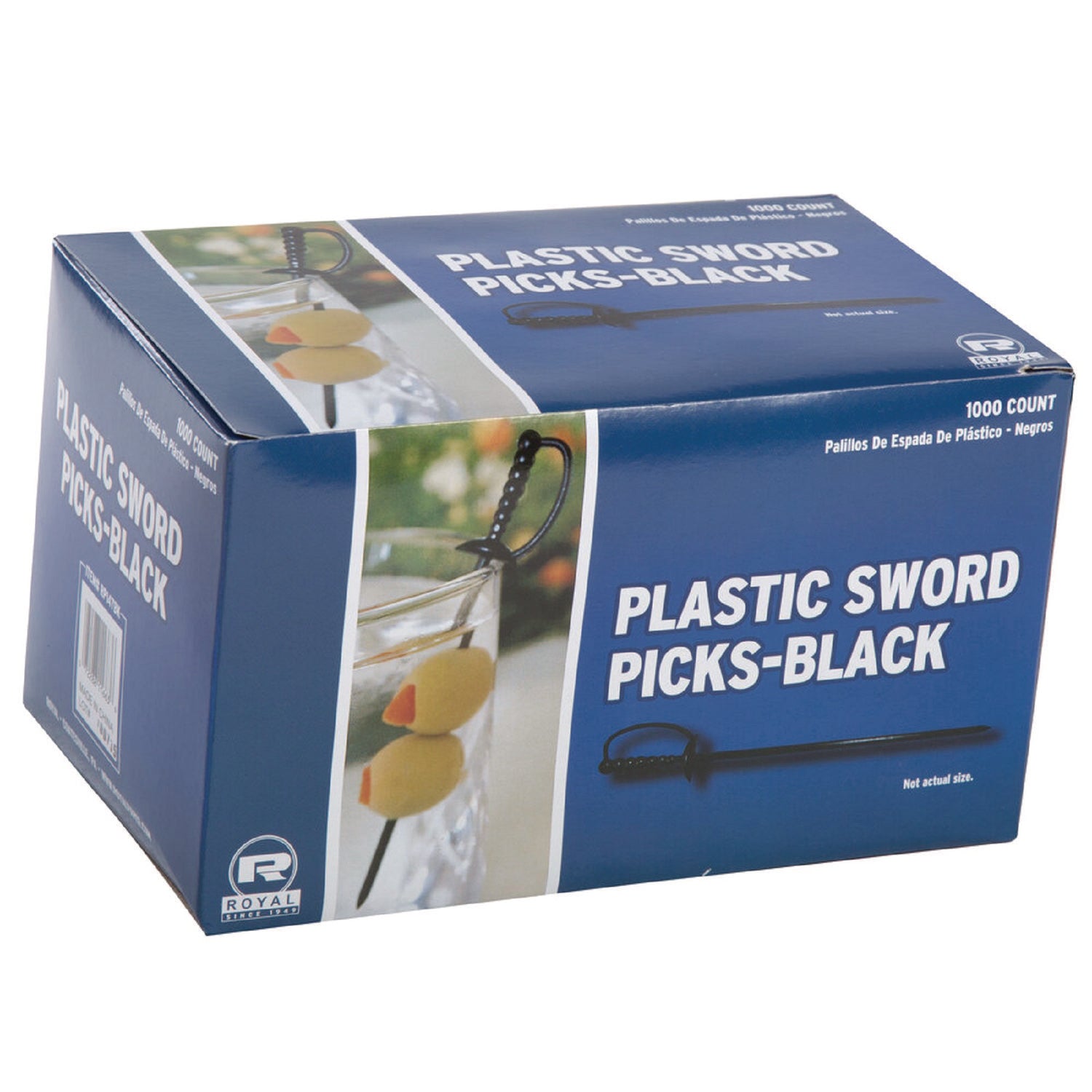 AmerCareRoyal® Sword Picks, Plastic, 6", Black, 1,000/Box, 10 Boxes/Carton