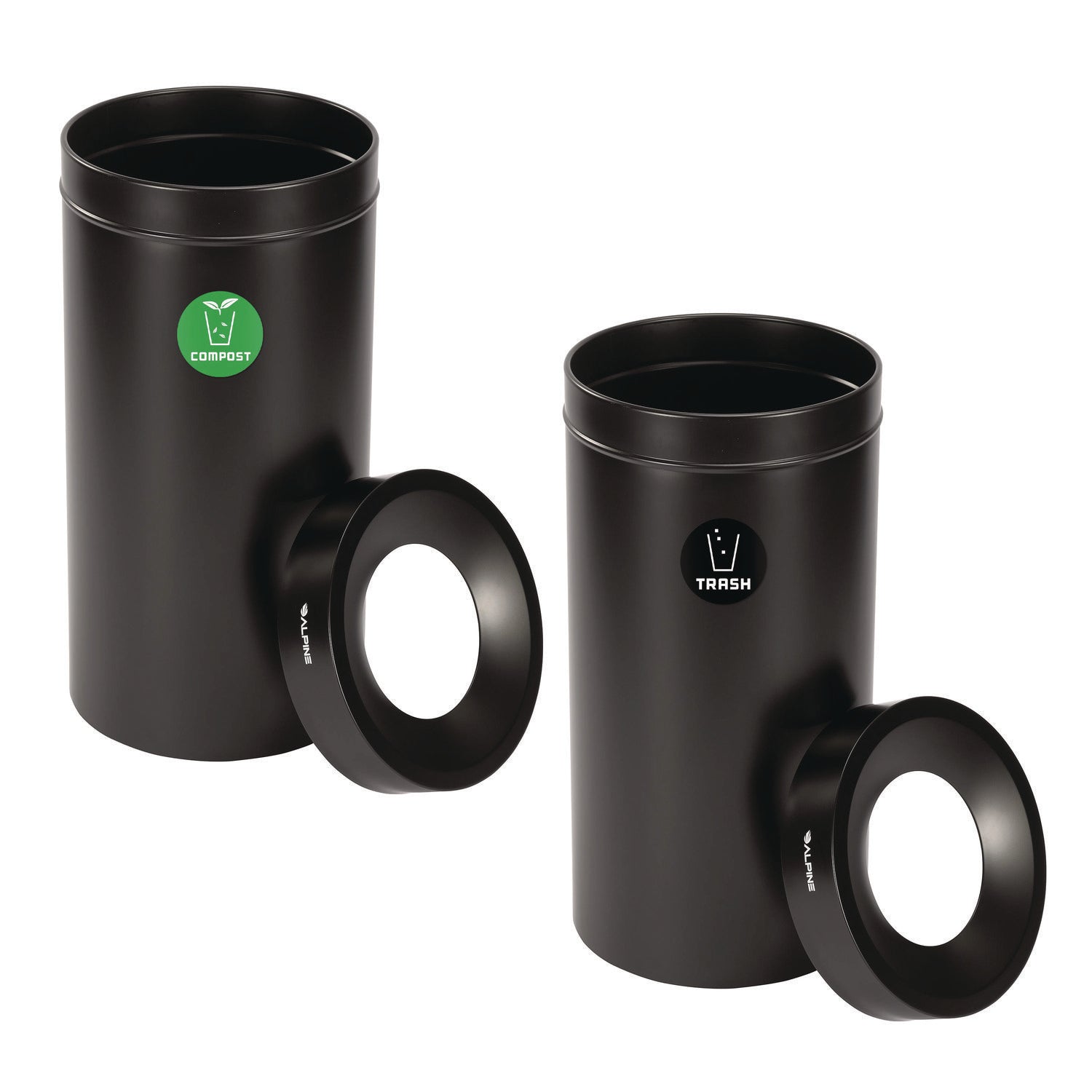 Alpine Industries 27 Gallon Black Stainless Steel Compost Bin and Trash Can