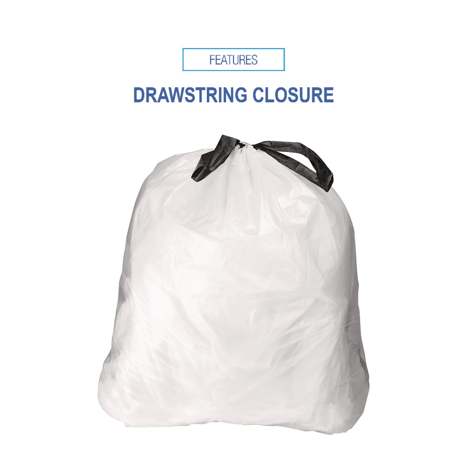 Boardwalk® Drawstring Kitchen Bags, Drawstring, 13 gal, 24" x 28", White, 50 Bags/Roll, 2 Rolls/Carton