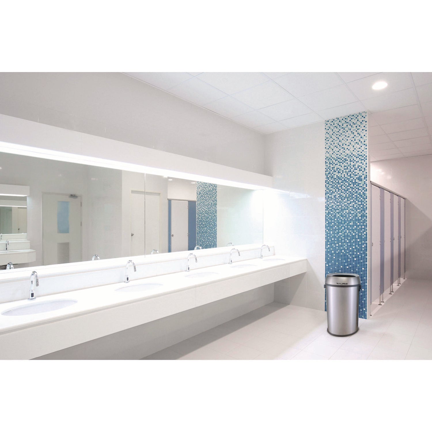 Alpine Industries 17 Gallon Stainless Steel Heavy-Gauge Brushed Open Top Commercial Trash Can