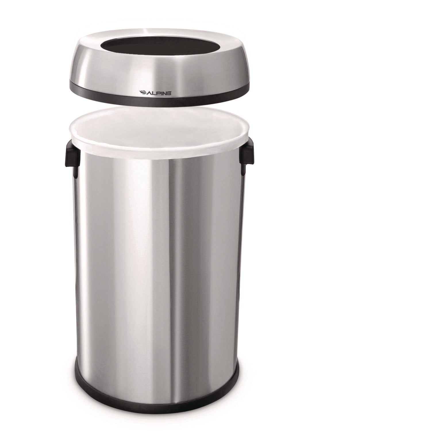 Alpine Industries 17 Gallon Stainless Steel Heavy-Gauge Brushed Open Top Commercial Trash Can