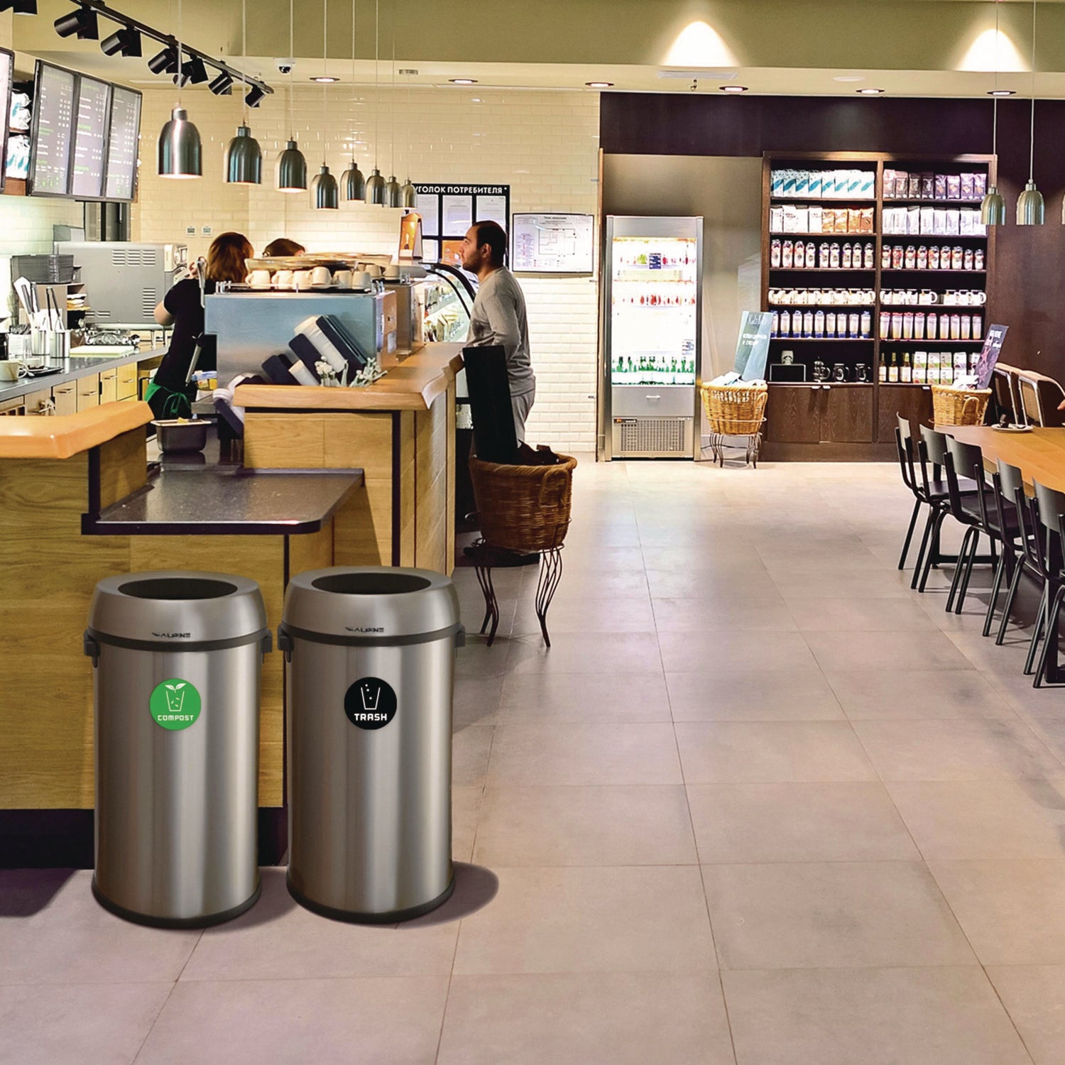 Alpine Industries 17 Gallon Stainless Steel Open Top Compost and Trash Station