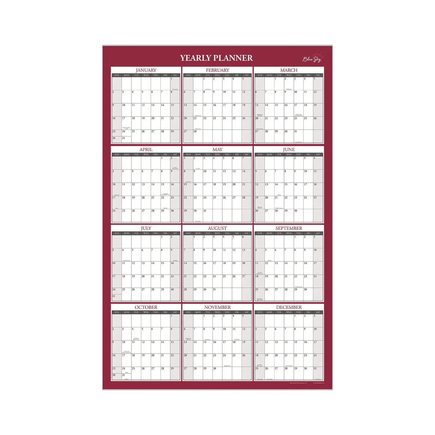 Classic Red Laminated Erasable Wall Calendar, 36 x 24, White/Red/Gray Sheets, 12-Month (Jan to Dec): 2025 Blue Sky® Flipcost